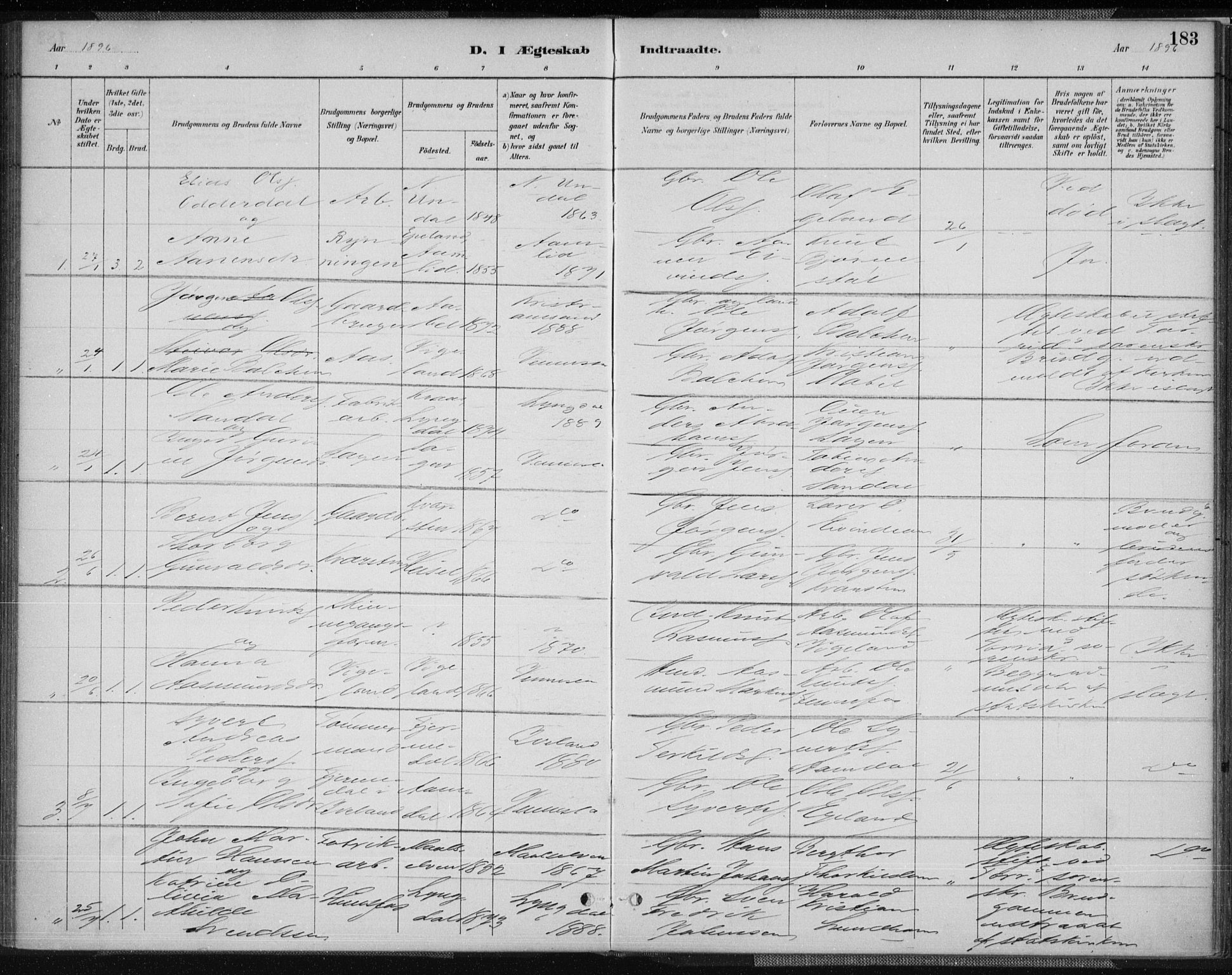 Vennesla sokneprestkontor, AV/SAK-1111-0045/Fa/Fab/L0004: Parish register (official) no. A 4, 1884-1896, p. 183