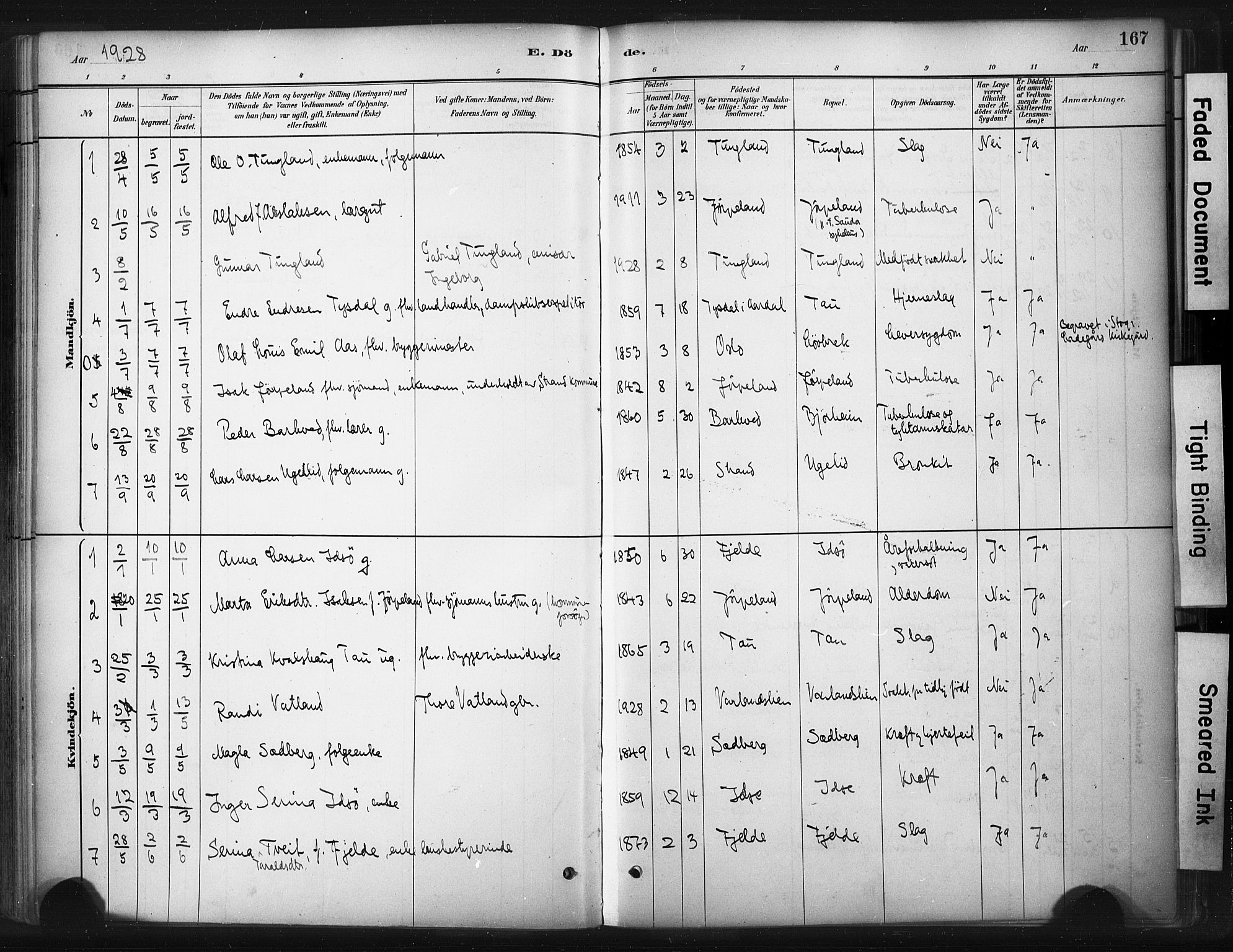 Strand sokneprestkontor, SAST/A-101828/H/Ha/Haa/L0010: Parish register (official) no. A 10, 1882-1929, p. 167
