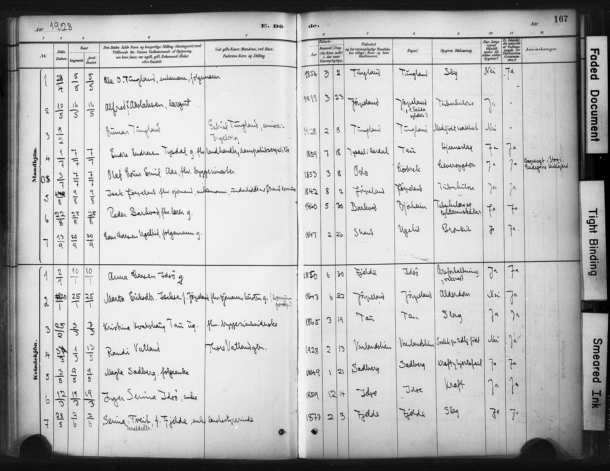 Strand sokneprestkontor, AV/SAST-A-101828/H/Ha/Haa/L0010: Parish register (official) no. A 10, 1882-1929, p. 167