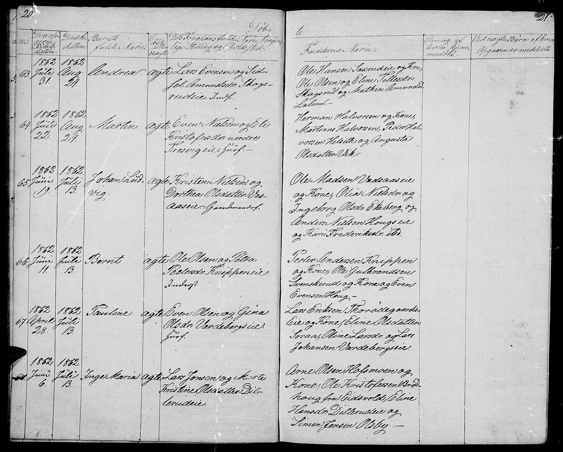 Stange prestekontor, AV/SAH-PREST-002/L/L0004: Parish register (copy) no. 4, 1861-1869, p. 20-21