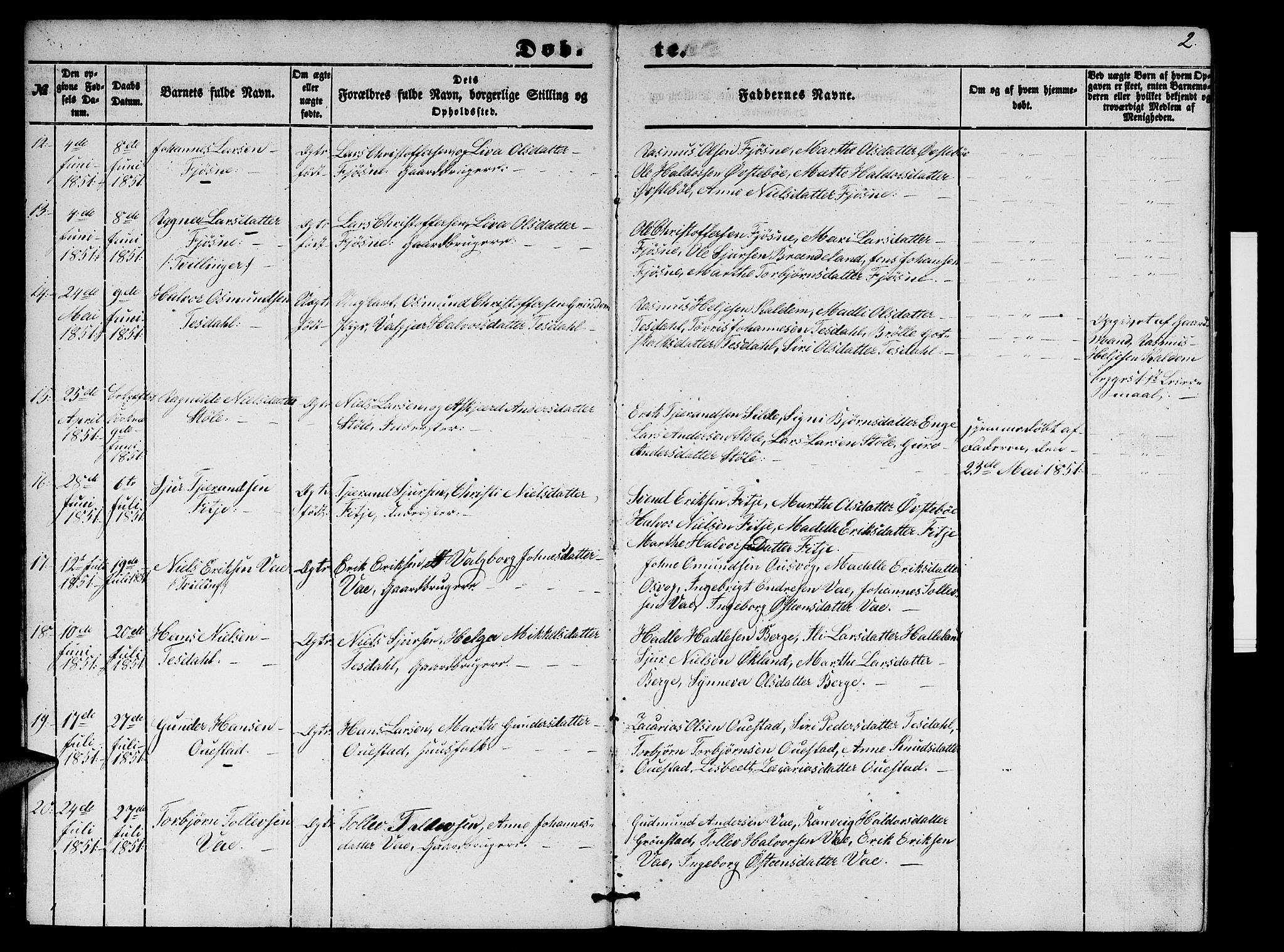 Etne sokneprestembete, SAB/A-75001/H/Hab: Parish register (copy) no. A 2, 1851-1862, p. 2
