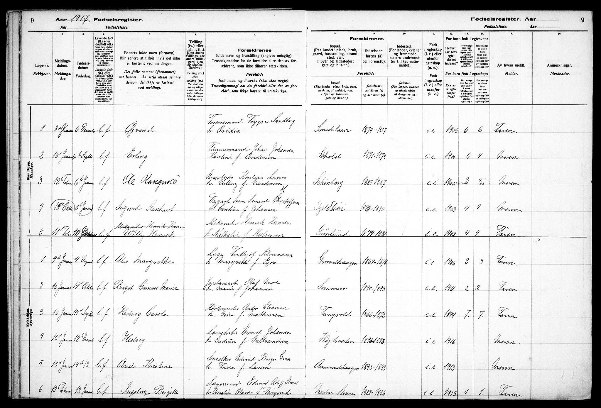 Østre Aker prestekontor Kirkebøker, AV/SAO-A-10840/J/Jb/L0001: Birth register no. II 1, 1916-1932, p. 9