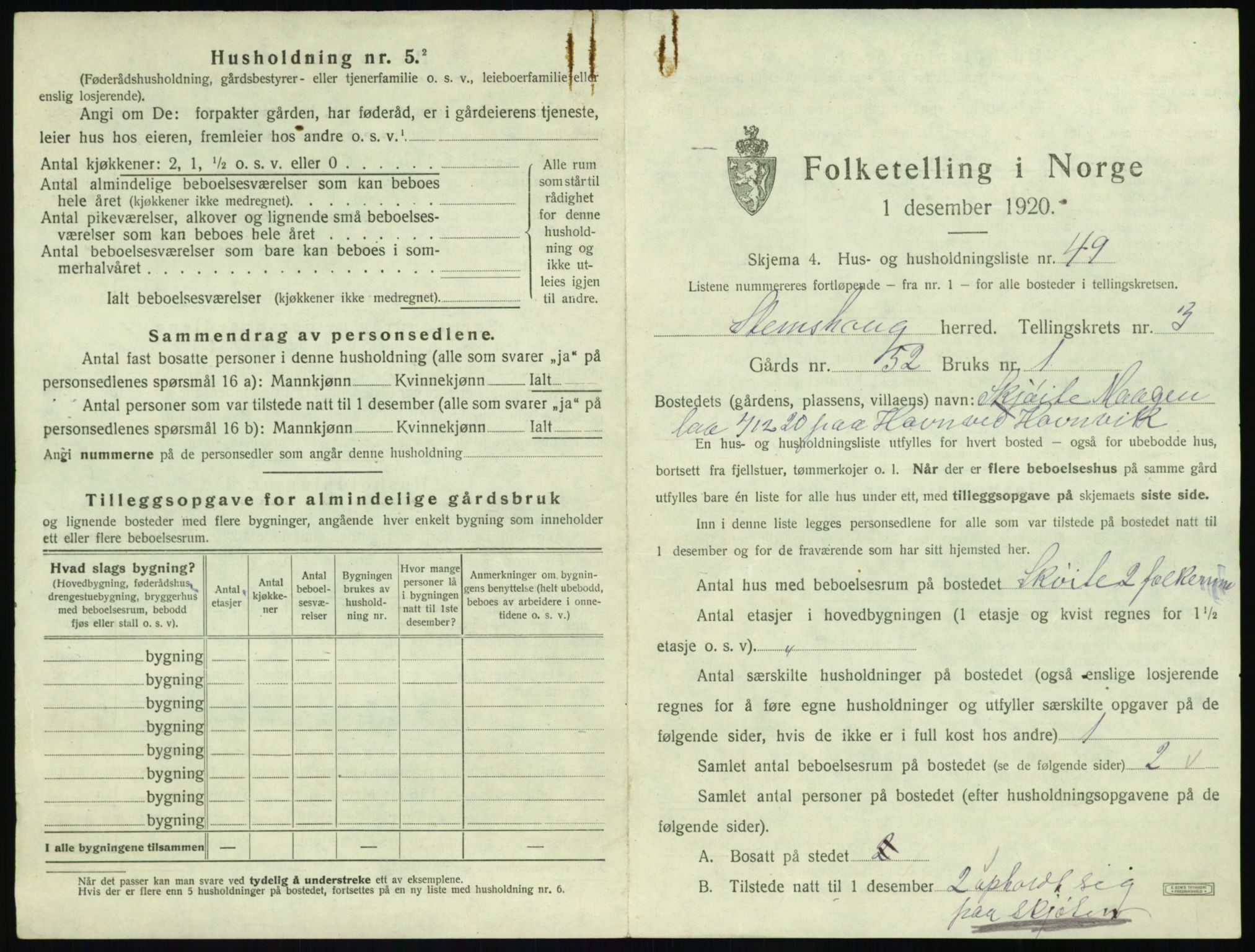 SAT, 1920 census for Stemshaug, 1920, p. 232