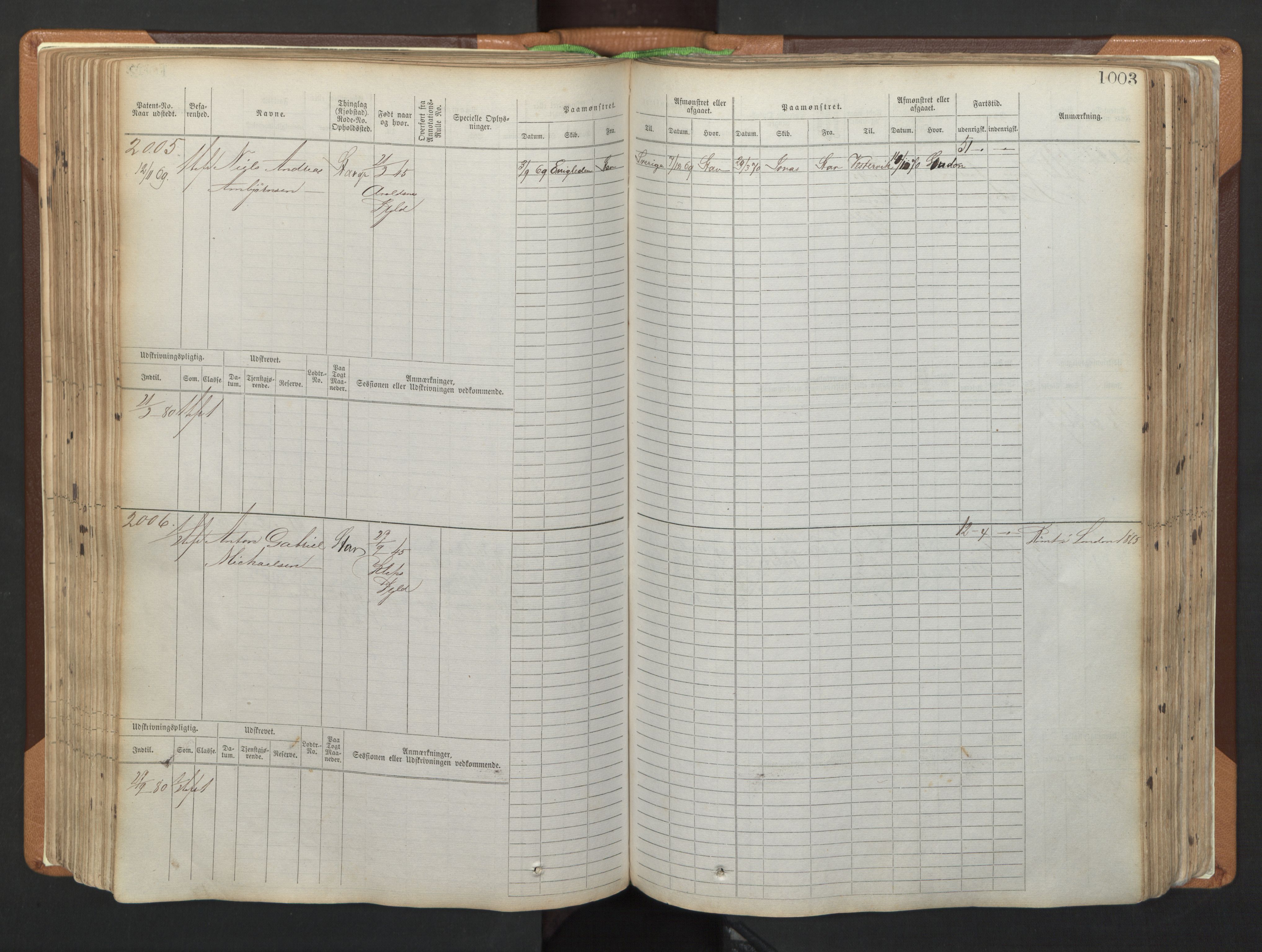 Stavanger sjømannskontor, AV/SAST-A-102006/F/Fb/Fbb/L0006: Sjøfartshovedrulle, patentnr. 1607-2402 (del 3), 1869-1880, p. 203