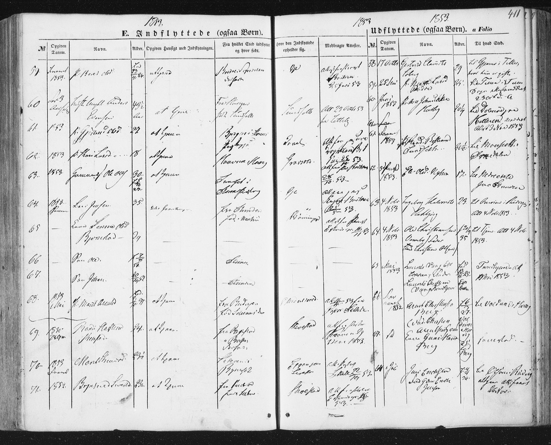 Ministerialprotokoller, klokkerbøker og fødselsregistre - Sør-Trøndelag, SAT/A-1456/691/L1076: Parish register (official) no. 691A08, 1852-1861, p. 411