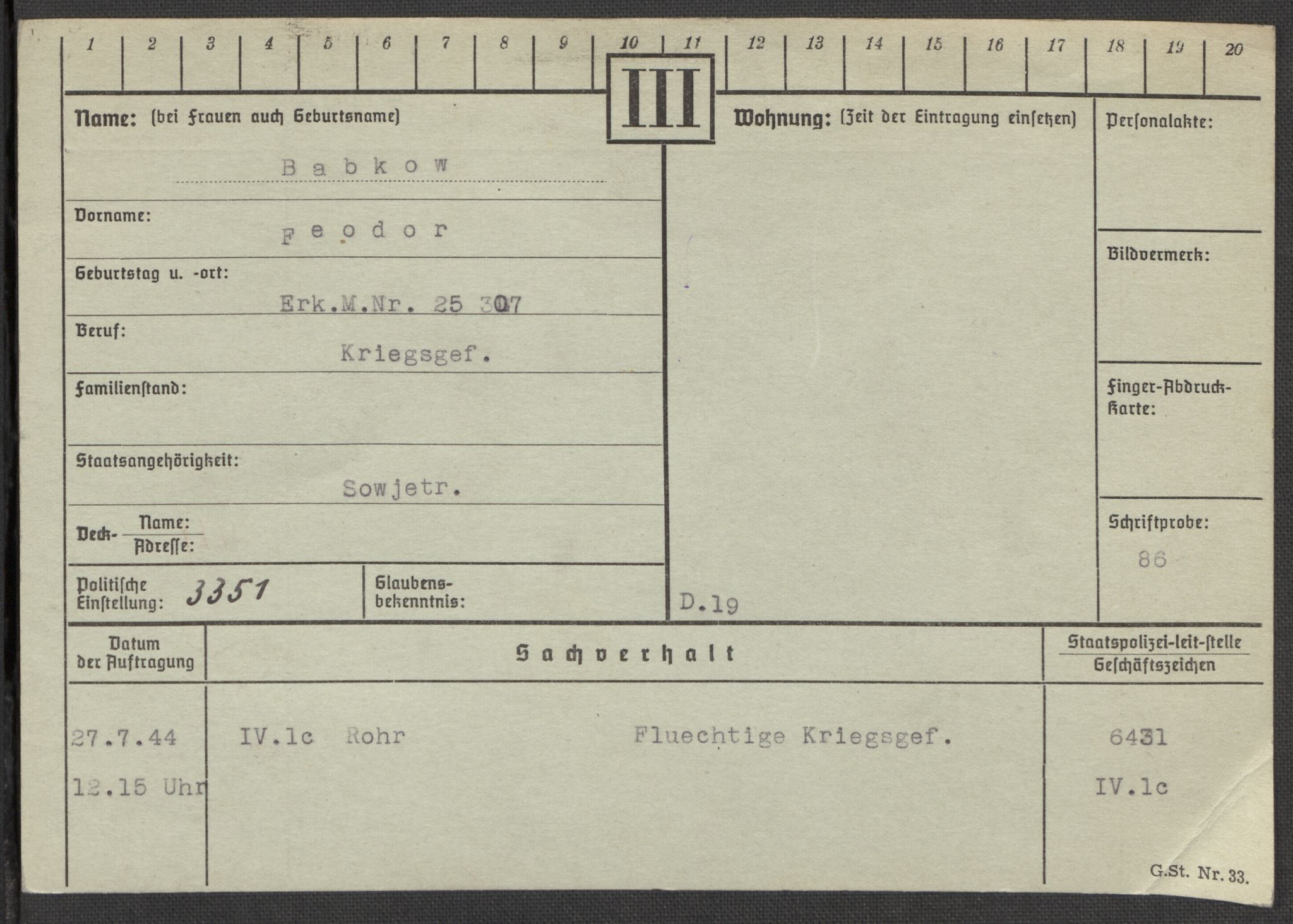 Befehlshaber der Sicherheitspolizei und des SD, RA/RAFA-5969/E/Ea/Eaa/L0001: Register over norske fanger i Møllergata 19: A-Bj, 1940-1945, p. 723