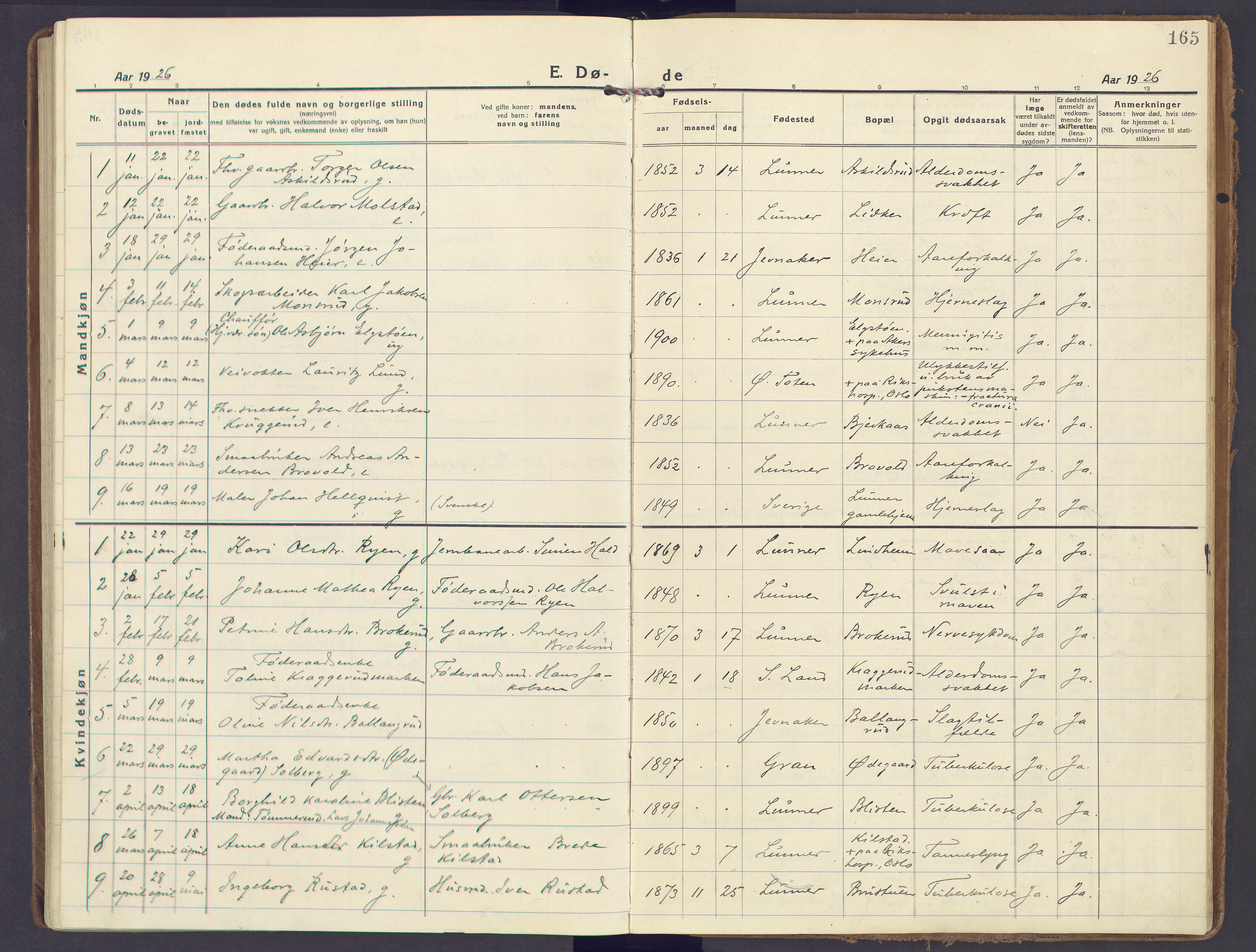 Lunner prestekontor, SAH/PREST-118/H/Ha/Haa/L0002: Parish register (official) no. 2, 1922-1931, p. 165
