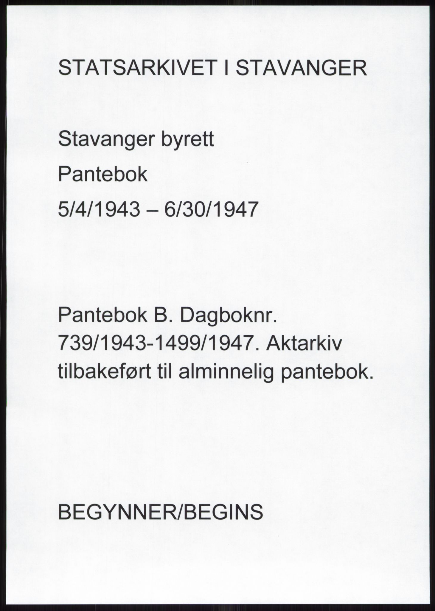 Stavanger byrett, SAST/A-100455/002/G/Gb/L0031: Mortgage book, 1943-1947