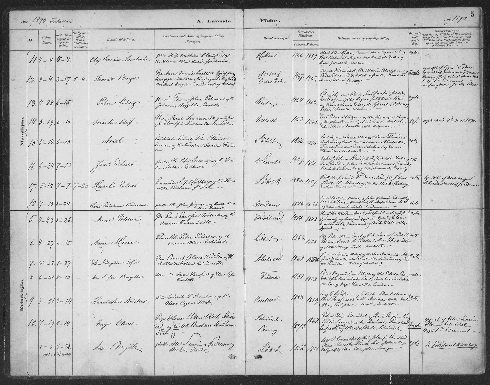 Ministerialprotokoller, klokkerbøker og fødselsregistre - Møre og Romsdal, SAT/A-1454/522/L0316: Parish register (official) no. 522A11, 1890-1911, p. 5