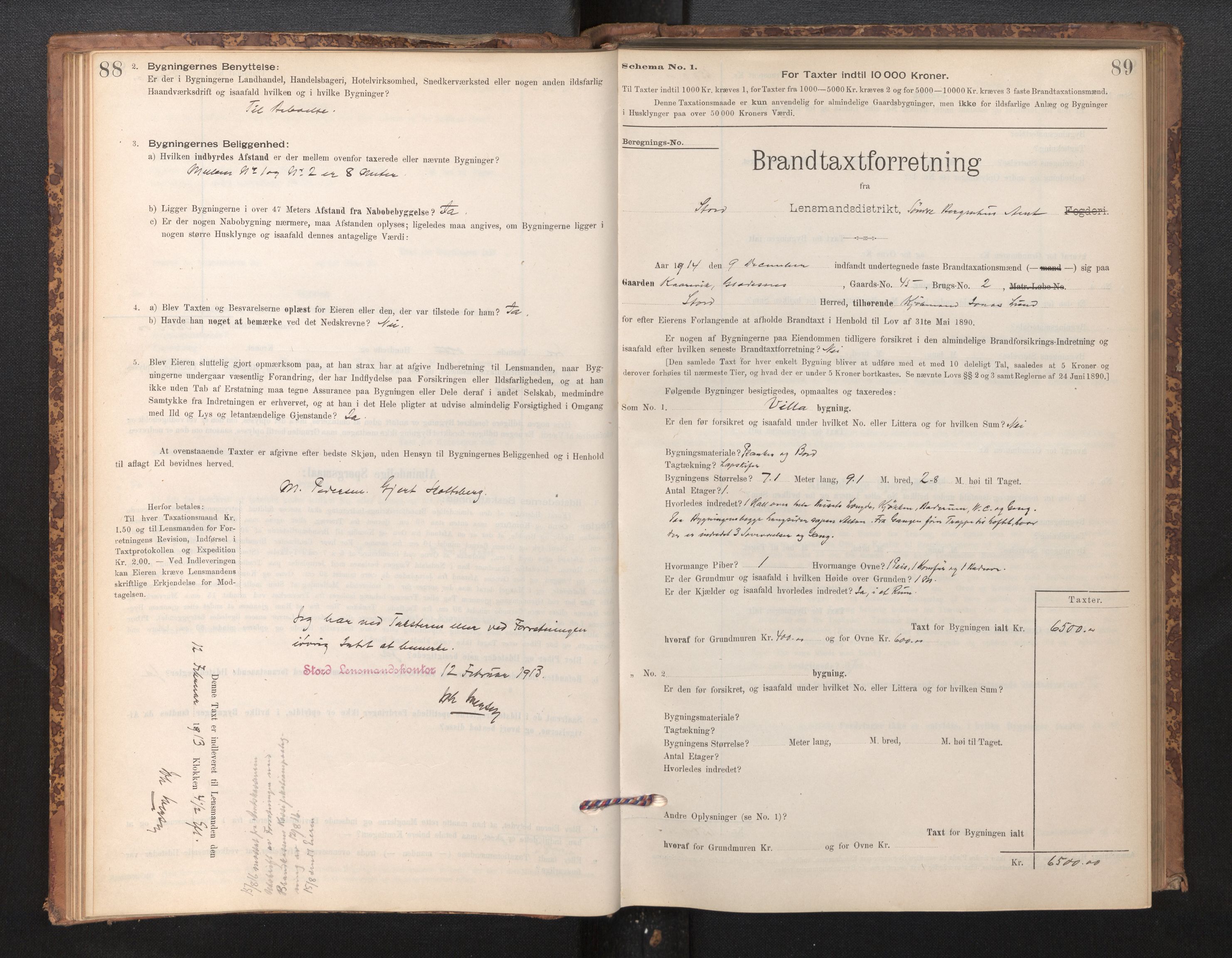 Lensmannen i Stord, SAB/A-35001/0012/L0002: Branntakstprotokoll, skjematakst, 1897-1922, p. 88-89