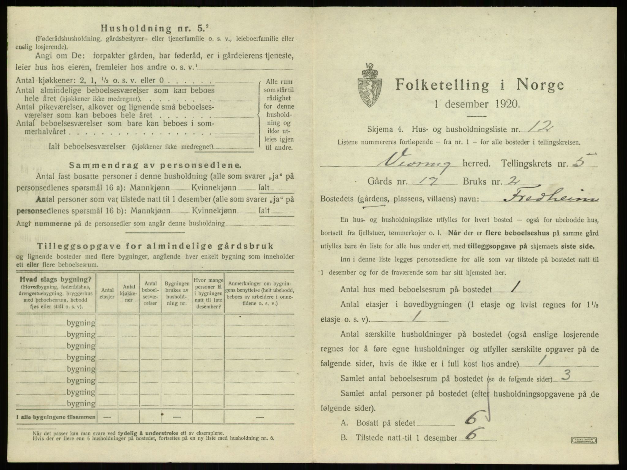 SAB, 1920 census for Vevring, 1920, p. 225