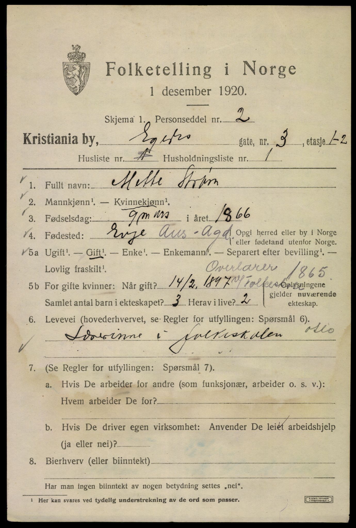 SAO, 1920 census for Kristiania, 1920, p. 209841