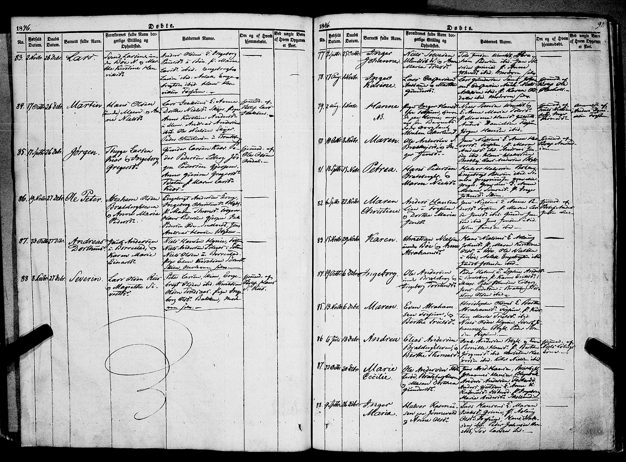 Gjerpen kirkebøker, SAKO/A-265/F/Fa/L0007a: Parish register (official) no. I 7A, 1834-1857, p. 92