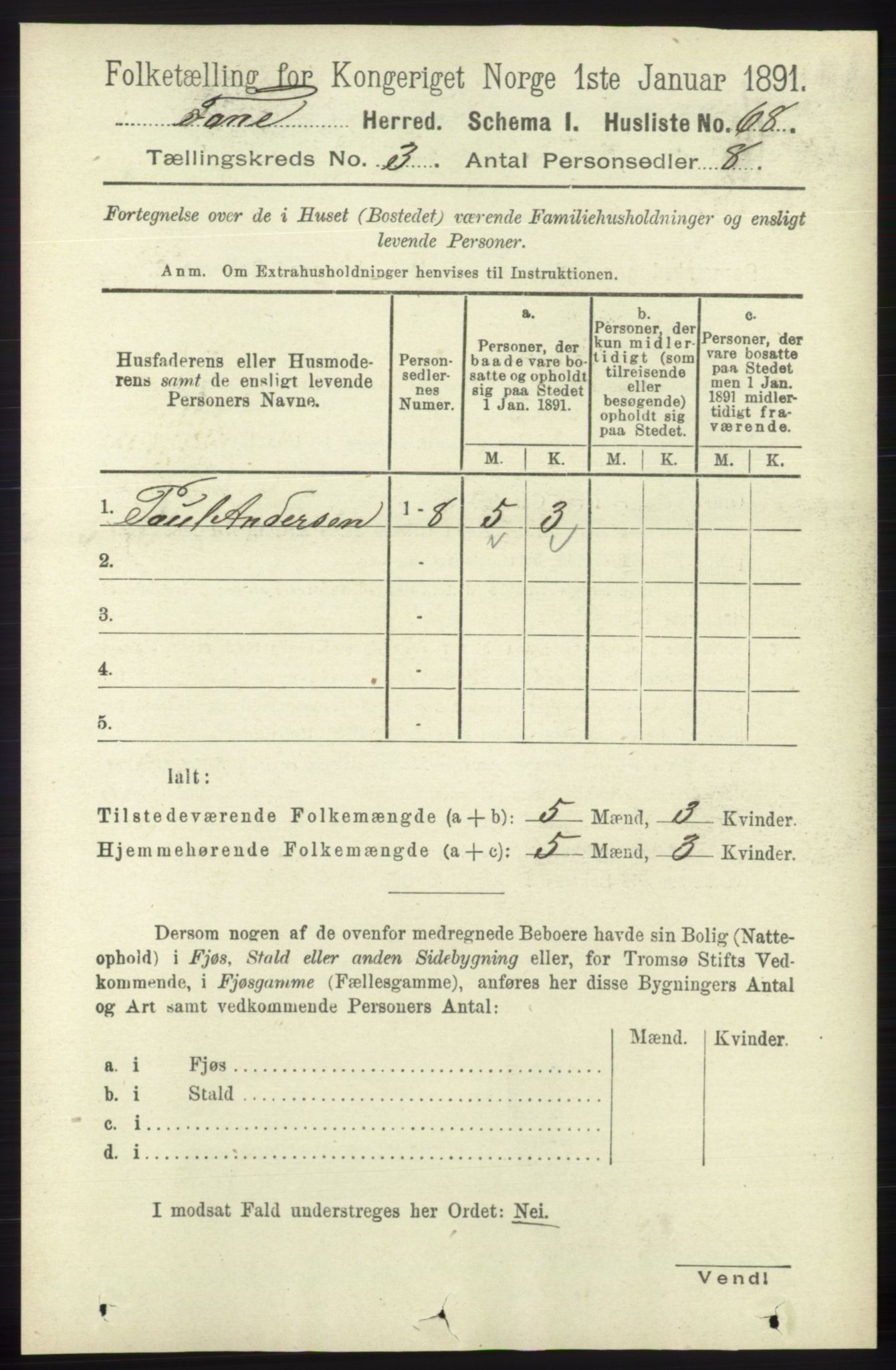 RA, 1891 census for 1249 Fana, 1891, p. 864