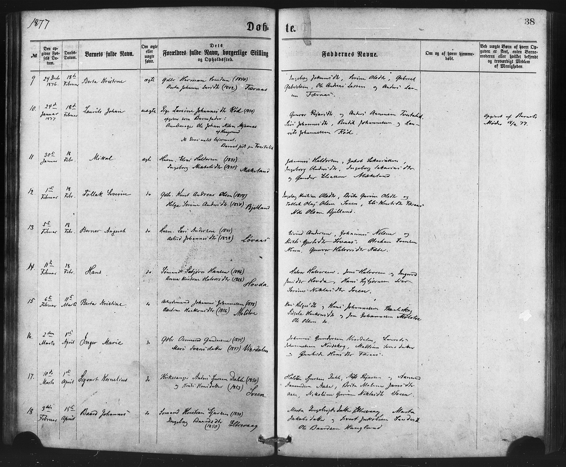 Sveio Sokneprestembete, AV/SAB-A-78501/H/Haa: Parish register (official) no. B 1, 1870-1883, p. 38