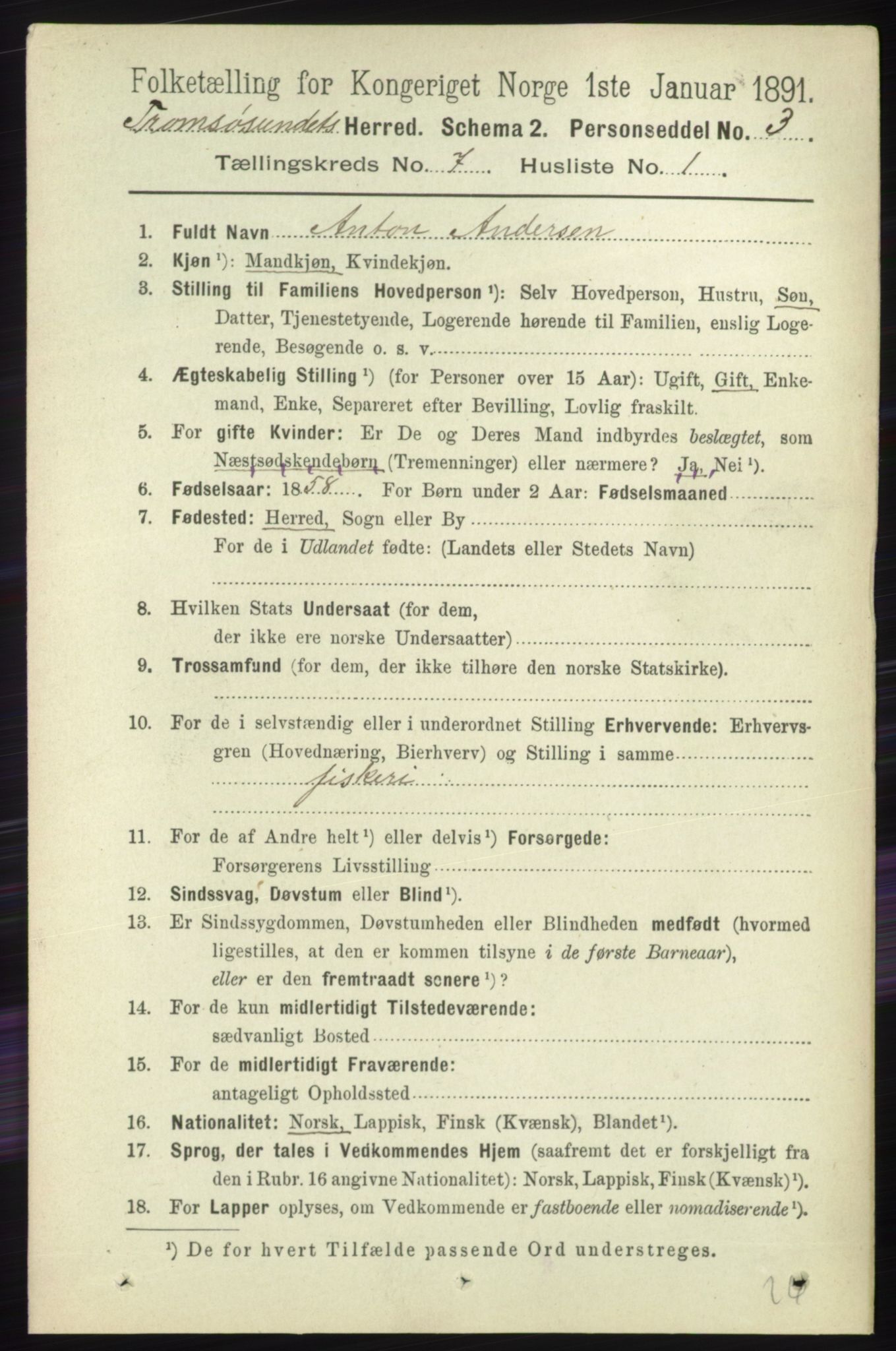 RA, 1891 census for 1934 Tromsøysund, 1891, p. 3722