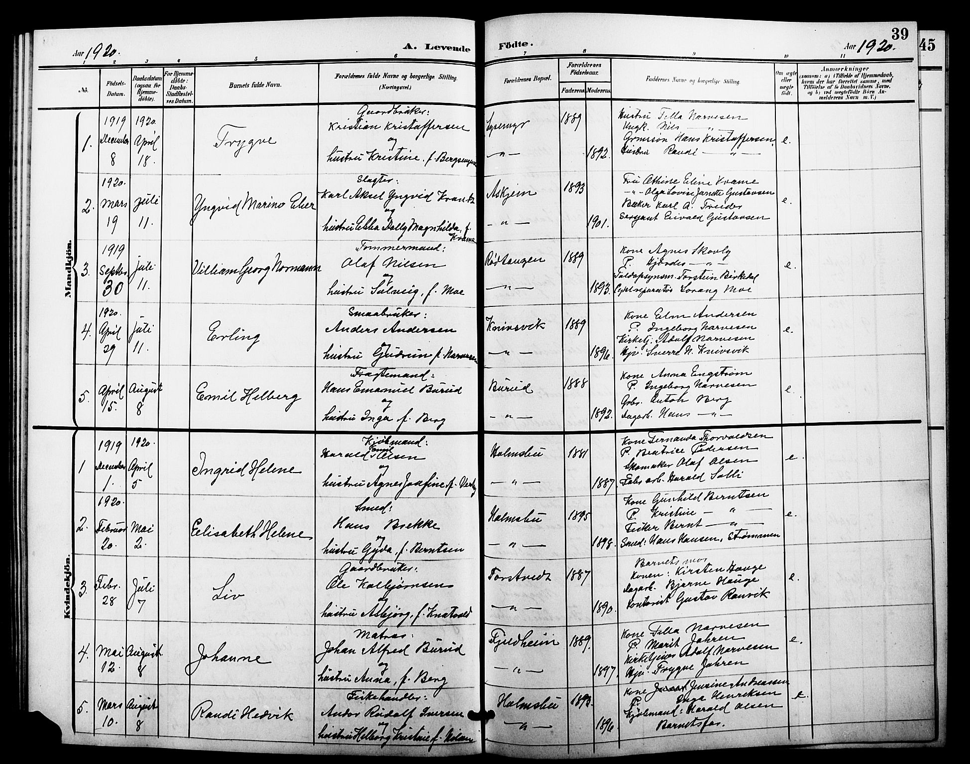 Hurum kirkebøker, SAKO/A-229/G/Gc/L0001: Parish register (copy) no. III 1, 1901-1925, p. 39