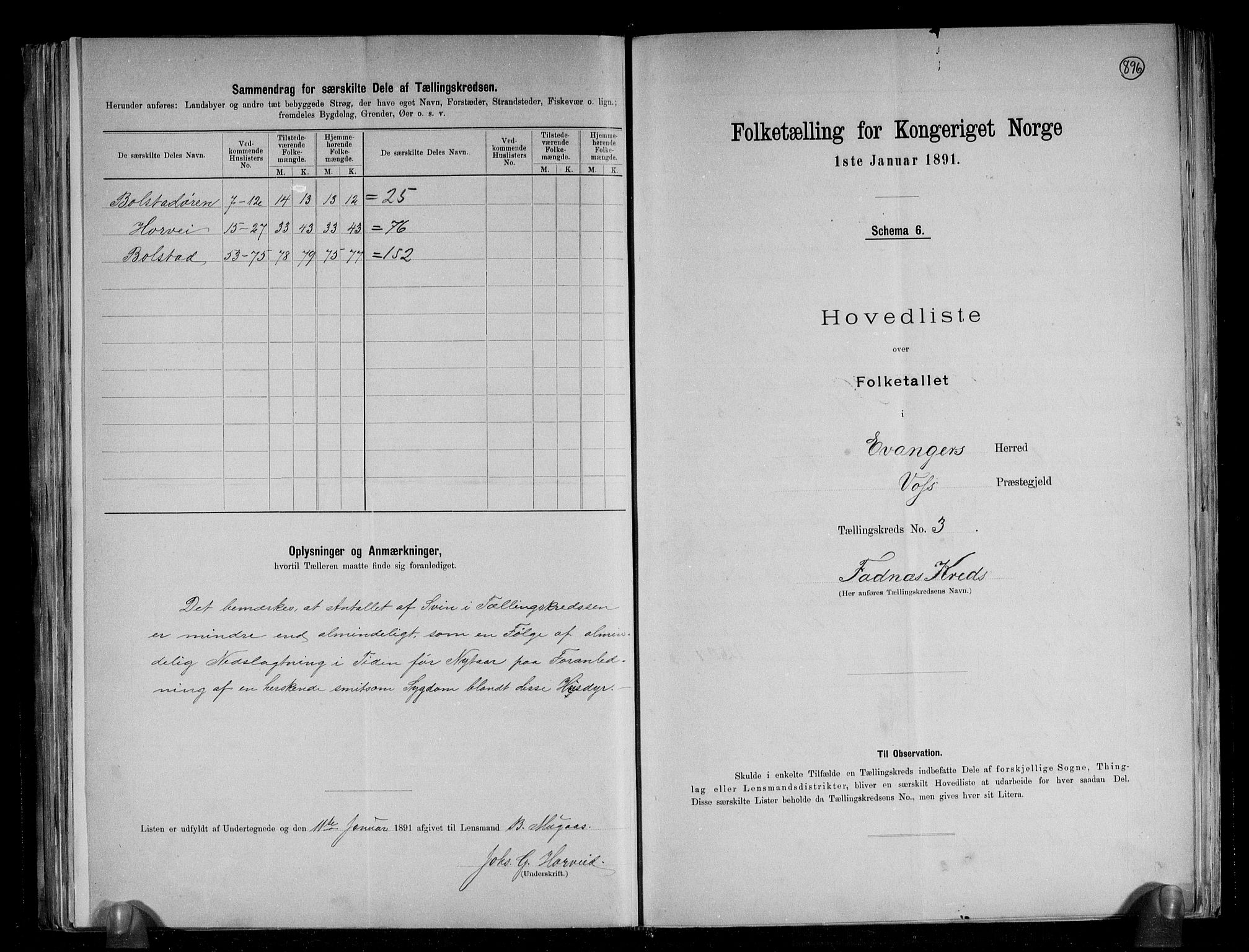 RA, 1891 census for 1237 Evanger, 1891, p. 9