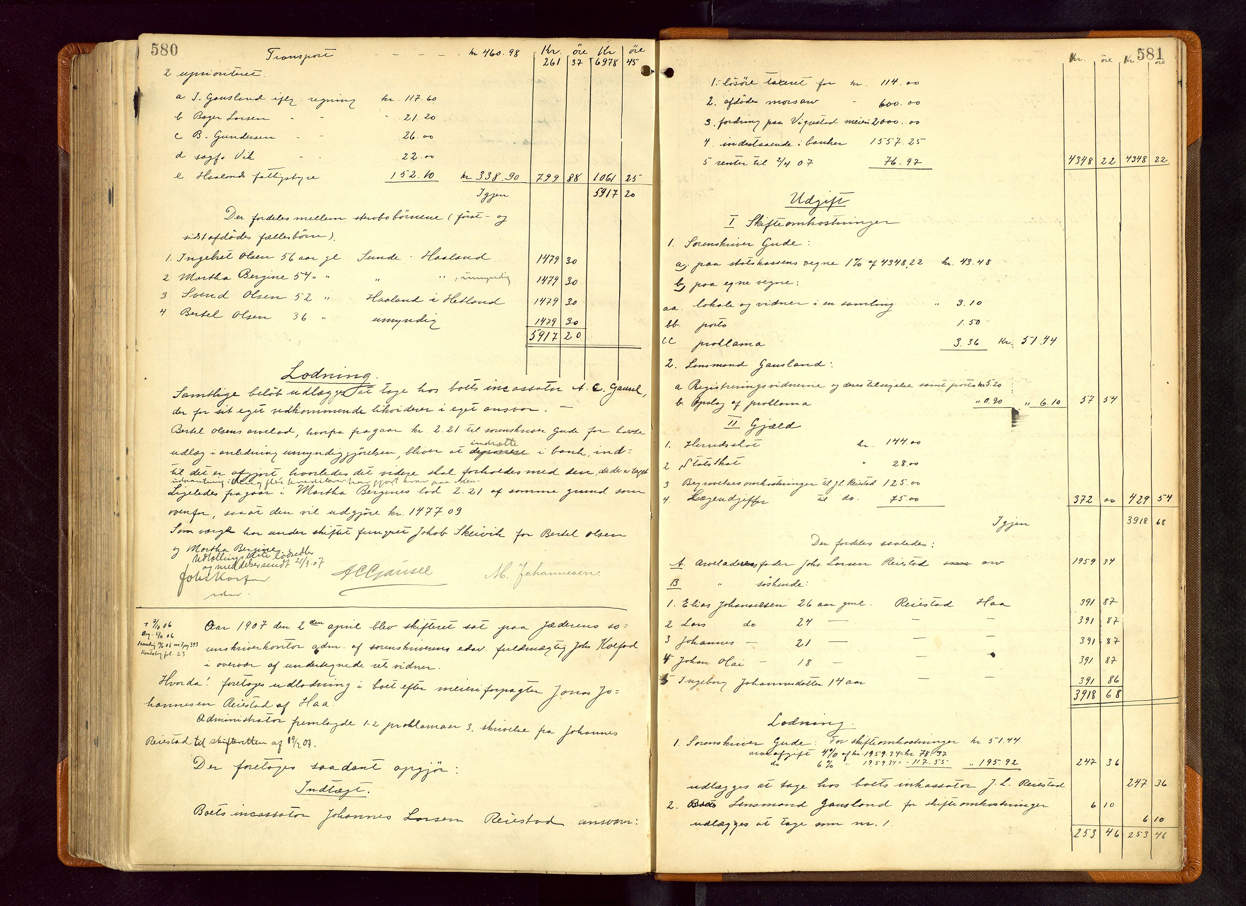 Jæren sorenskriveri, AV/SAST-A-100310/01/5/50/50BB/L0006: SKIFTEUTLODNINGSPROTOKOLL, 1900-1907, p. 580-581