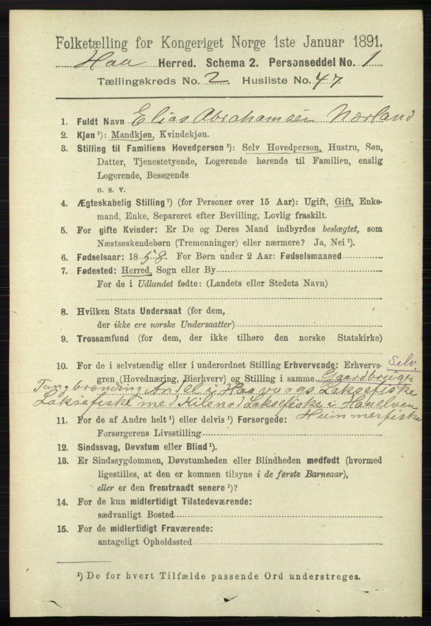 RA, 1891 census for 1119 Hå, 1891, p. 645