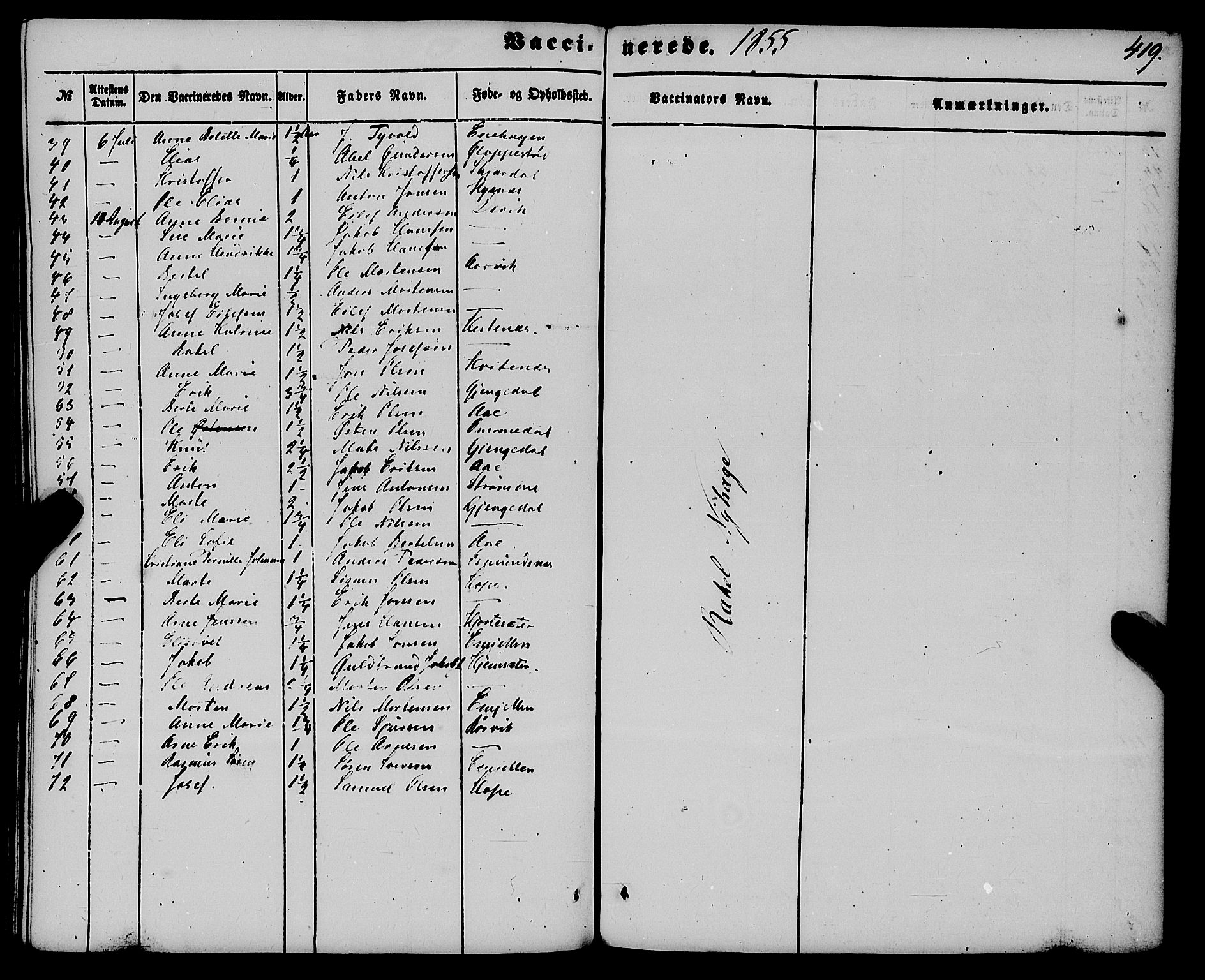 Gloppen sokneprestembete, AV/SAB-A-80101/H/Haa/Haaa/L0009: Parish register (official) no. A 9, 1855-1870, p. 419