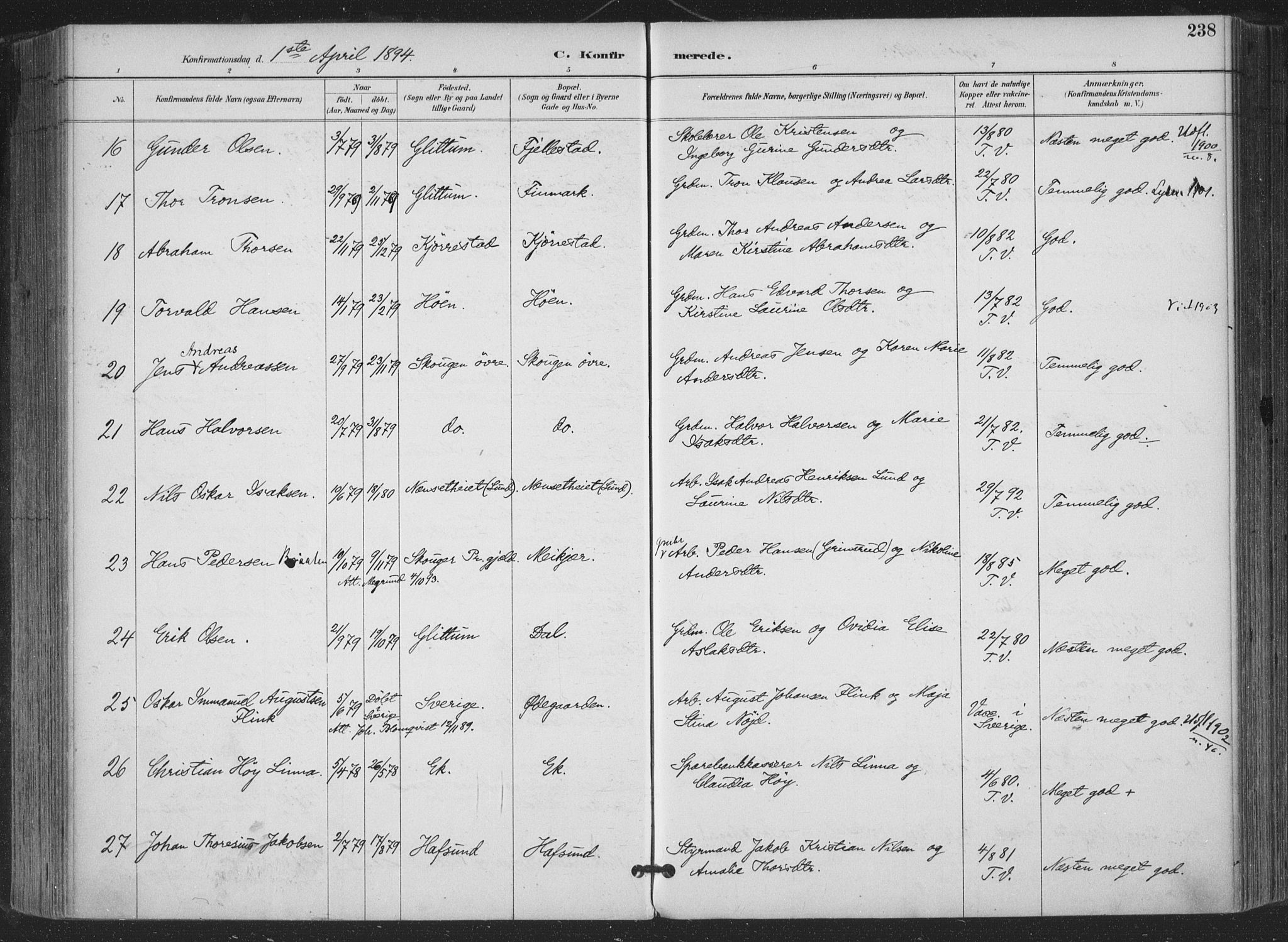 Bamble kirkebøker, AV/SAKO-A-253/F/Fa/L0008: Parish register (official) no. I 8, 1888-1900, p. 238