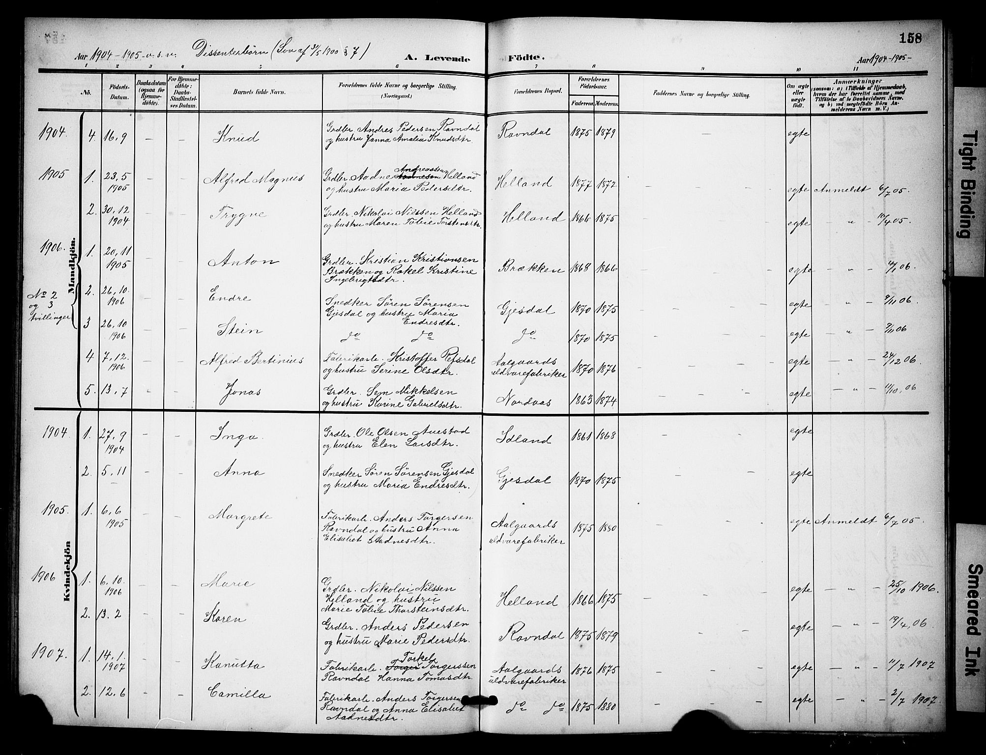 Lye sokneprestkontor, SAST/A-101794/001/30BB/L0009: Parish register (copy) no. B 9, 1902-1923, p. 158