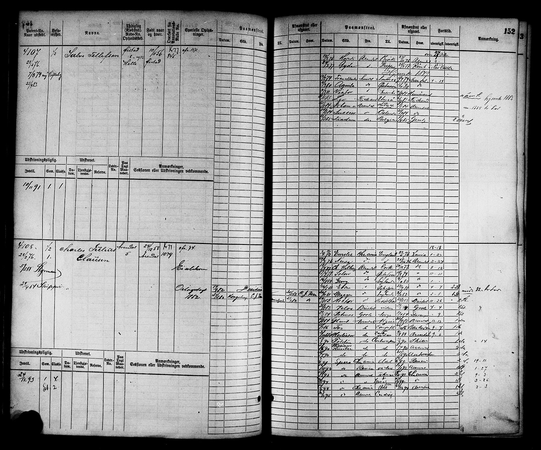 Arendal mønstringskrets, AV/SAK-2031-0012/F/Fb/L0015: Hovedrulle nr 3807-4568, S-13, 1872-1900, p. 157