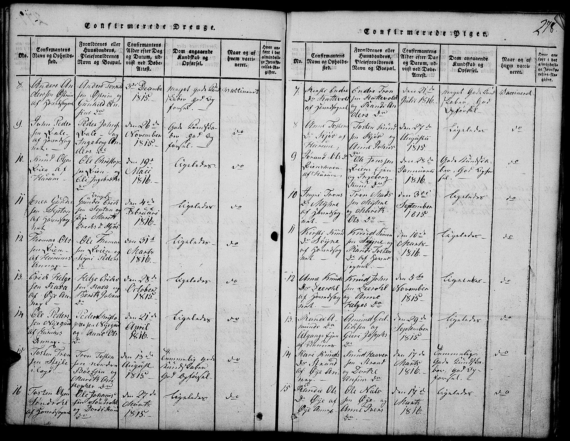 Vang prestekontor, Valdres, SAH/PREST-140/H/Hb/L0002: Parish register (copy) no. 2, 1814-1889, p. 278