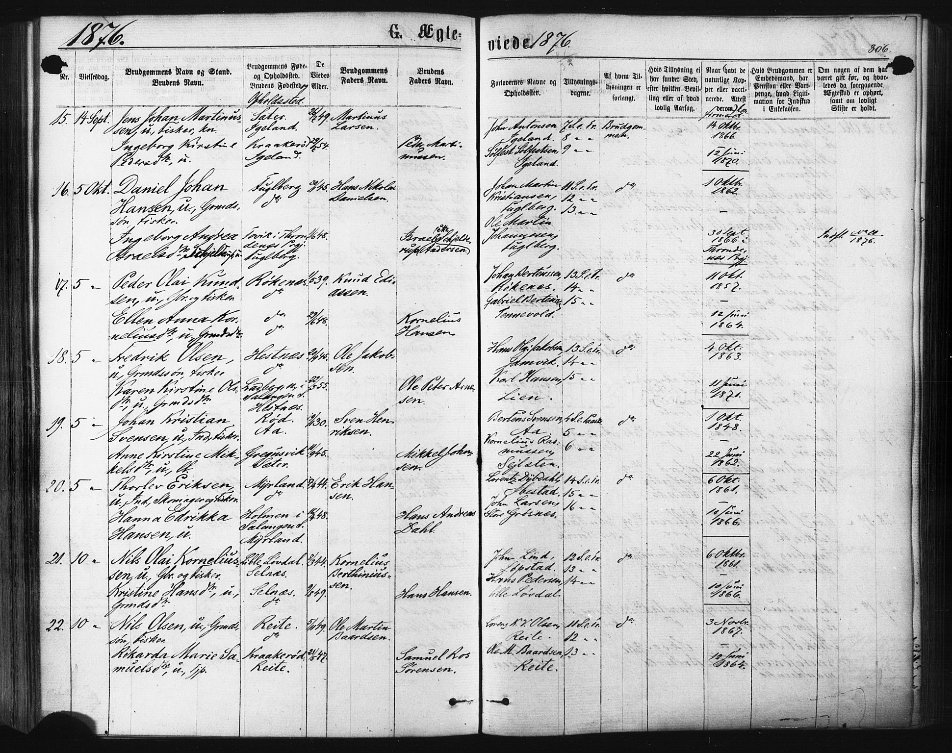 Ibestad sokneprestembete, SATØ/S-0077/H/Ha/Haa/L0010kirke: Parish register (official) no. 10, 1869-1879, p. 306