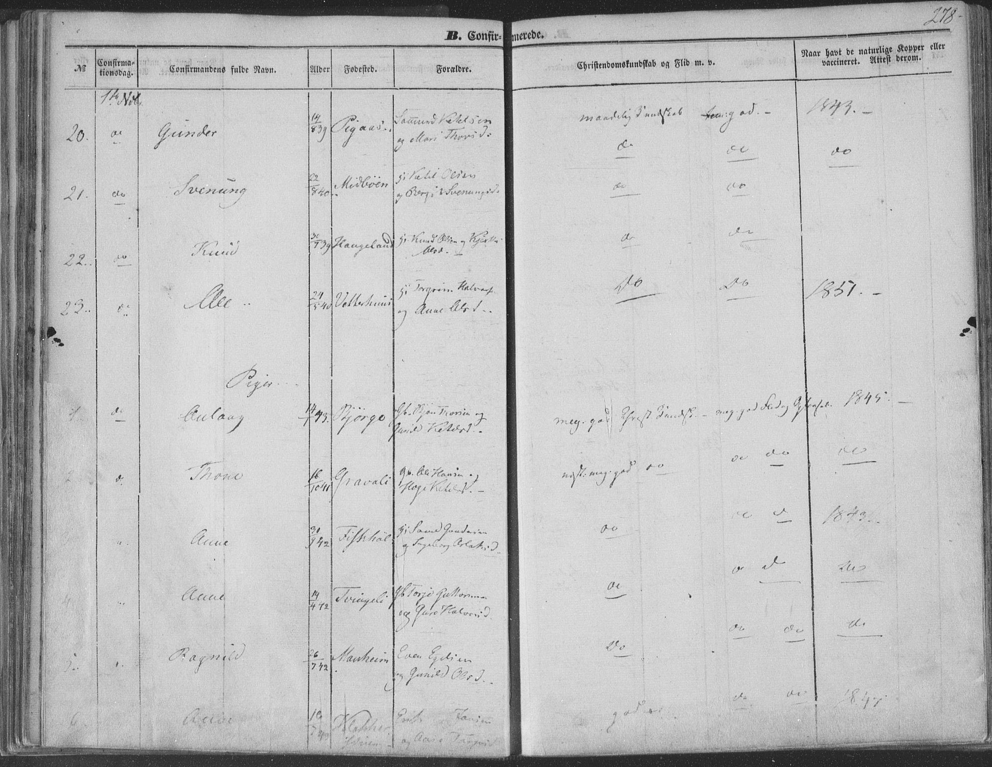 Seljord kirkebøker, AV/SAKO-A-20/F/Fa/L012b: Parish register (official) no. I 12B, 1850-1865, p. 278