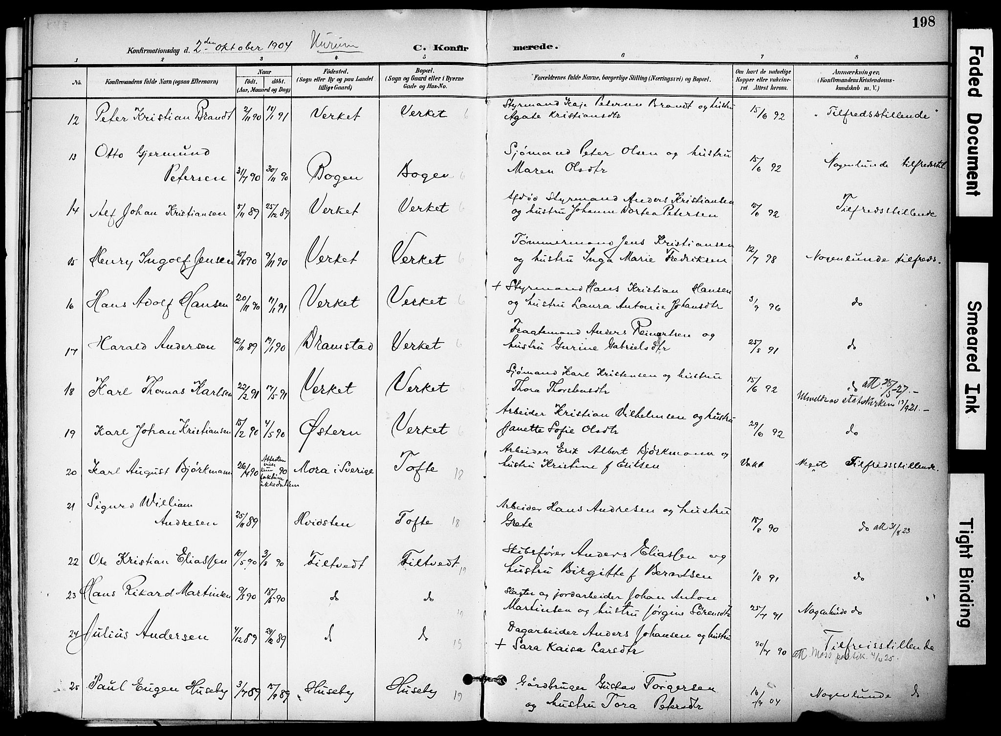 Hurum kirkebøker, AV/SAKO-A-229/F/Fa/L0015: Parish register (official) no. 15, 1896-1908, p. 198