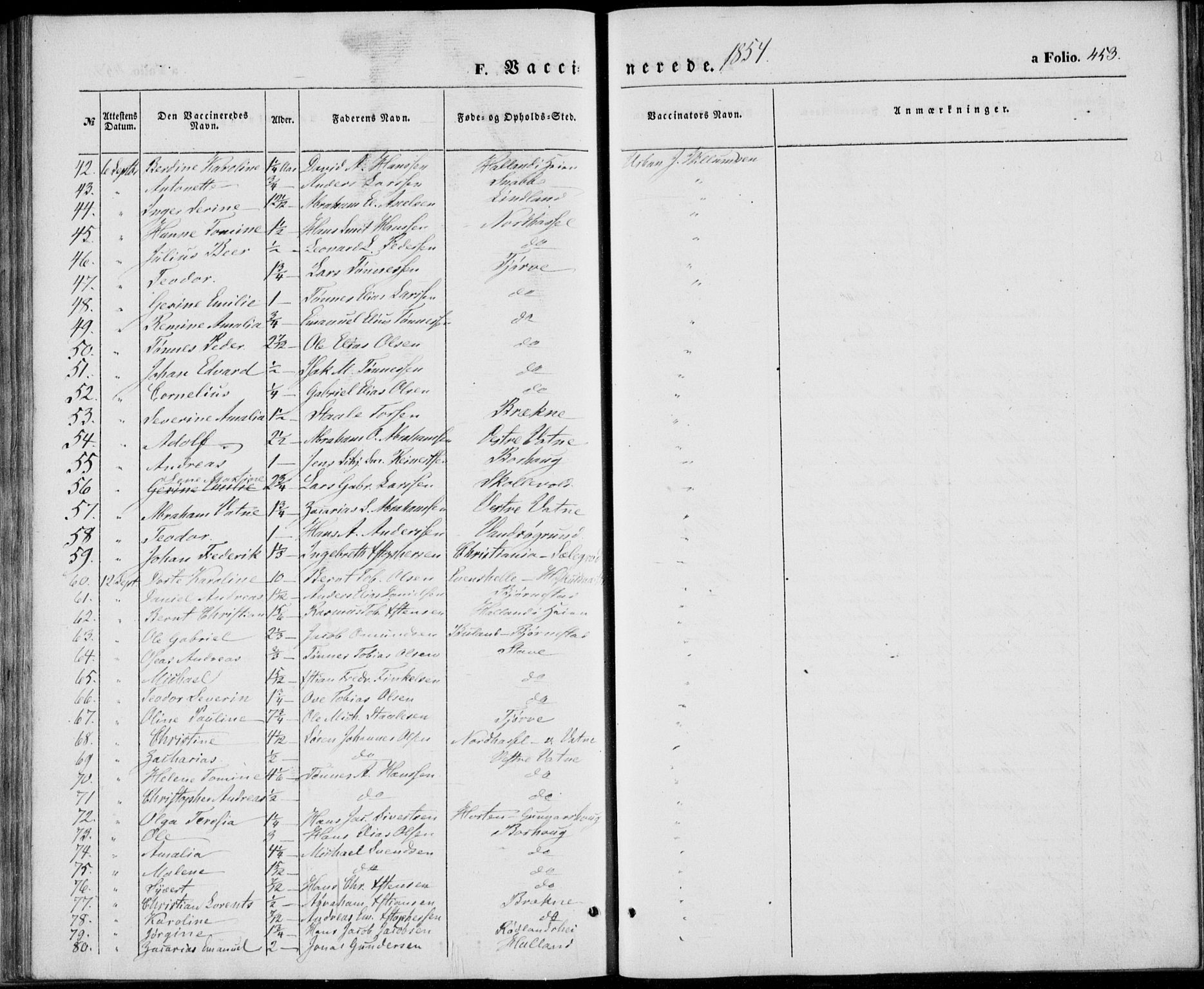 Lista sokneprestkontor, AV/SAK-1111-0027/F/Fb/L0002: Parish register (copy) no. B 2, 1847-1862, p. 453