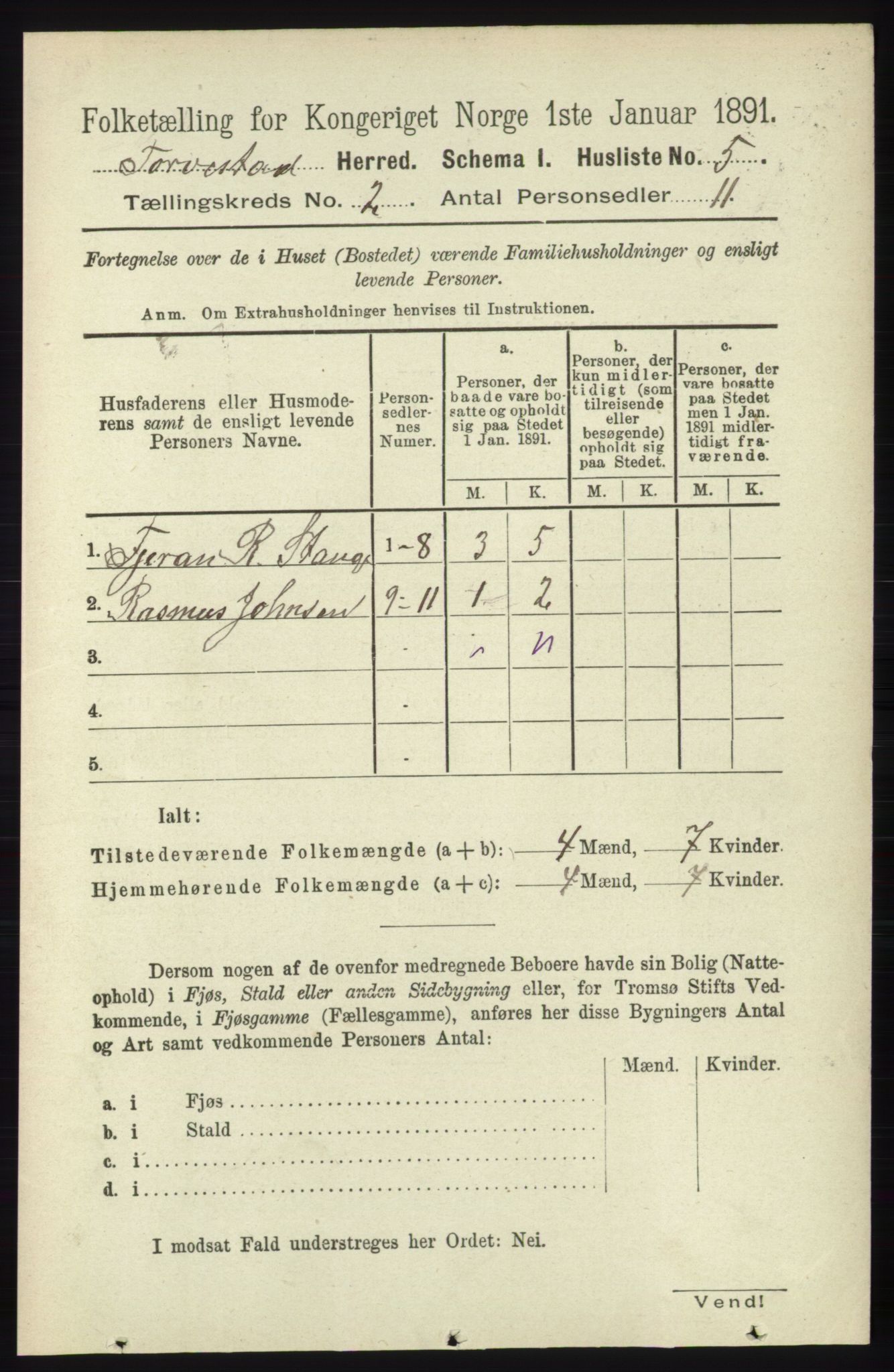 RA, 1891 census for 1152 Torvastad, 1891, p. 453