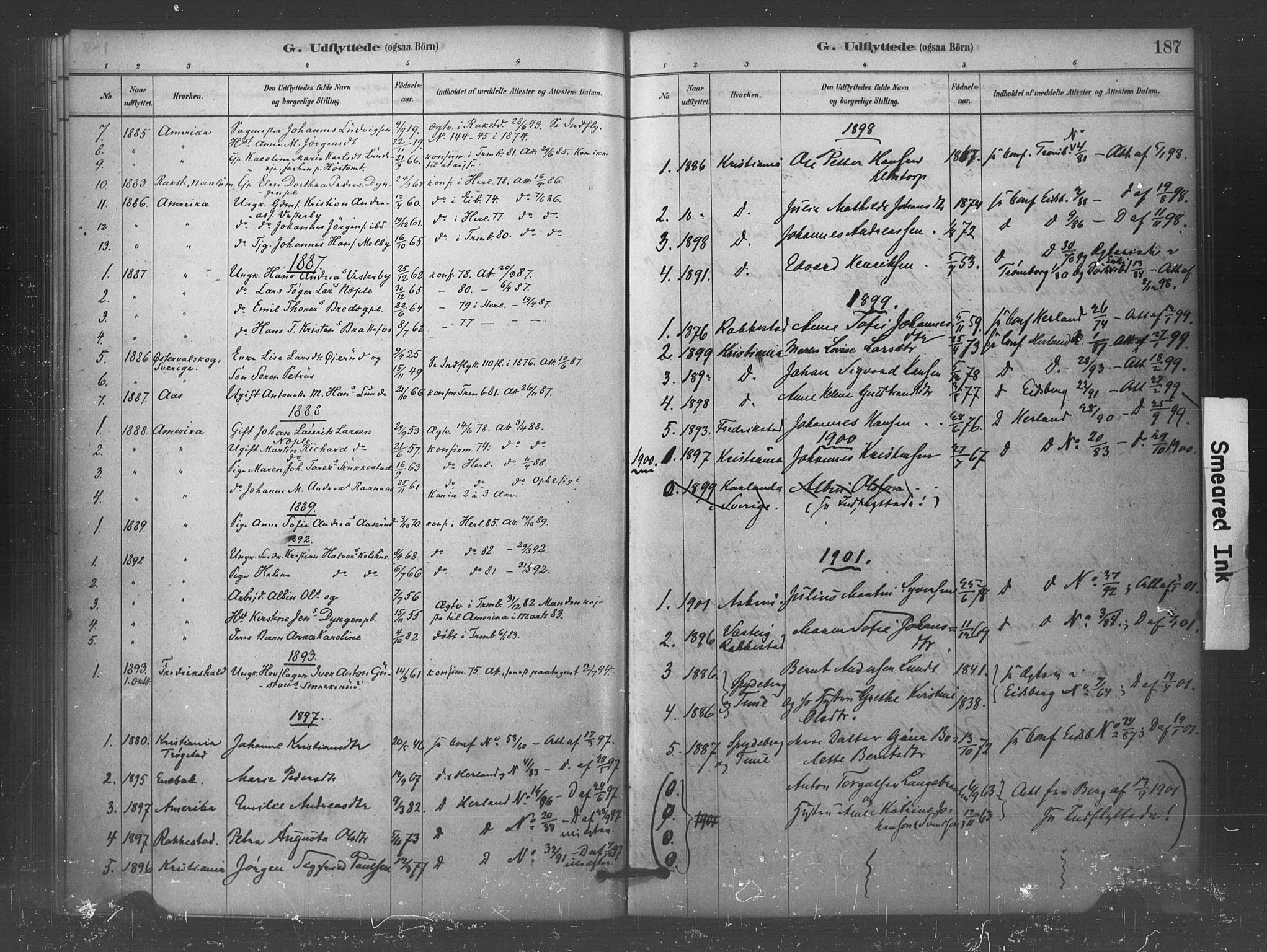 Eidsberg prestekontor Kirkebøker, SAO/A-10905/F/Fc/L0001: Parish register (official) no. III 1, 1879-1905, p. 187