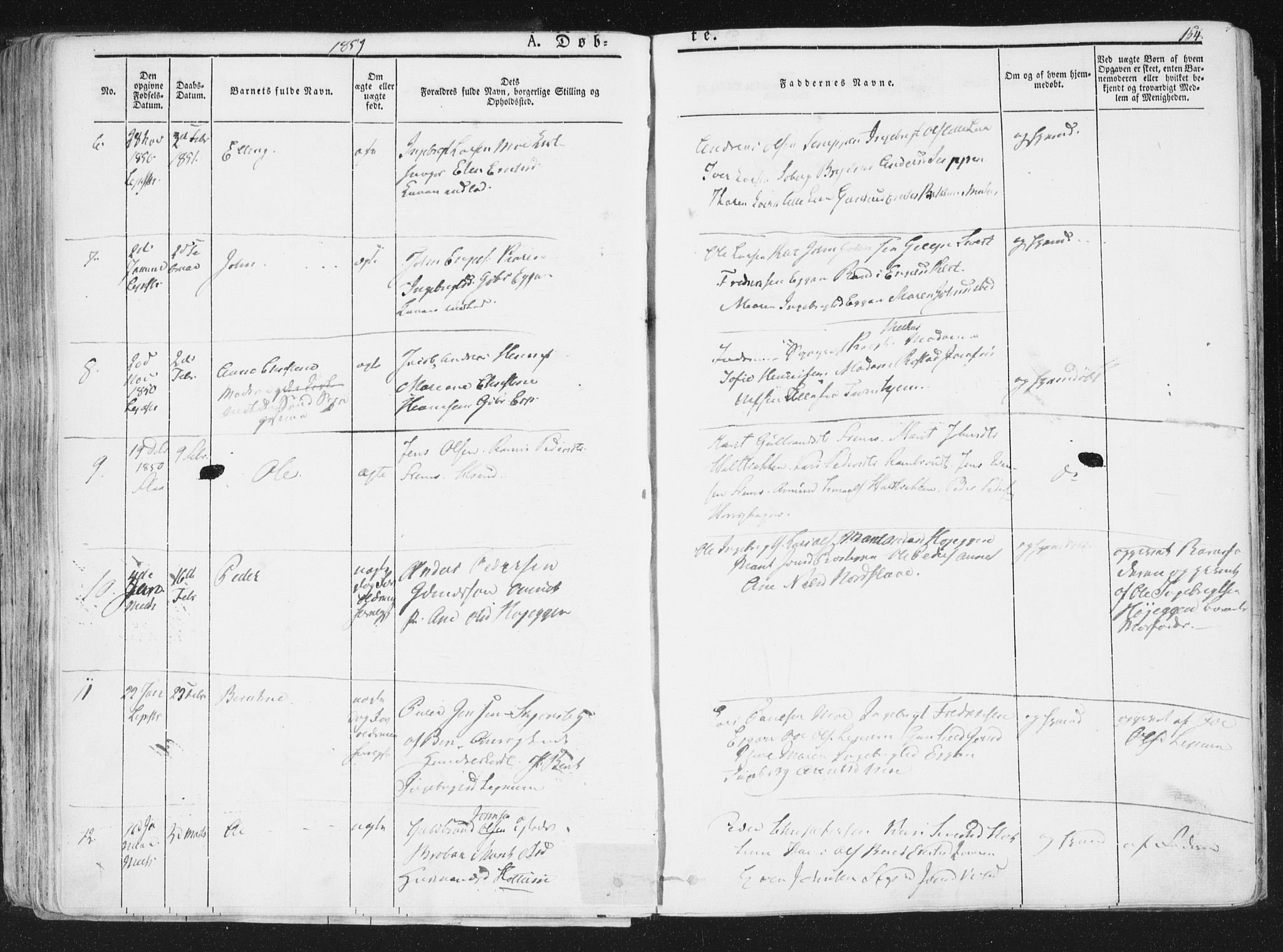 Ministerialprotokoller, klokkerbøker og fødselsregistre - Sør-Trøndelag, SAT/A-1456/691/L1074: Parish register (official) no. 691A06, 1842-1852, p. 154