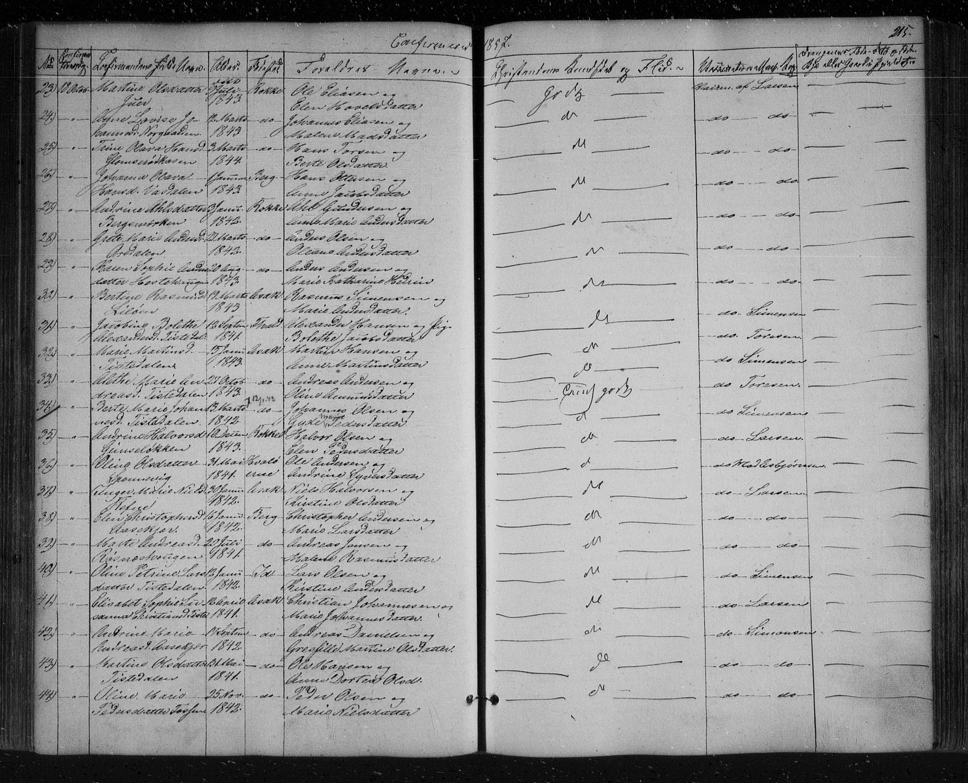 Berg prestekontor Kirkebøker, AV/SAO-A-10902/F/Fa/L0004: Parish register (official) no. I 4, 1843-1860, p. 215