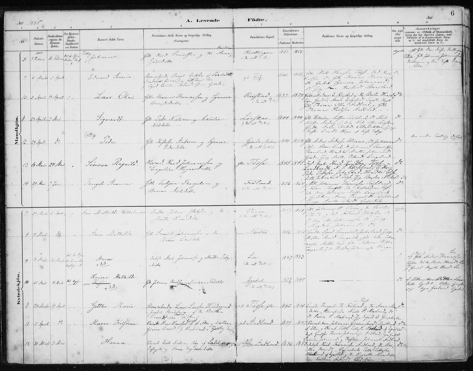 Samnanger Sokneprestembete, SAB/A-77501/H/Haa: Parish register (official) no. A 1, 1885-1901, p. 6