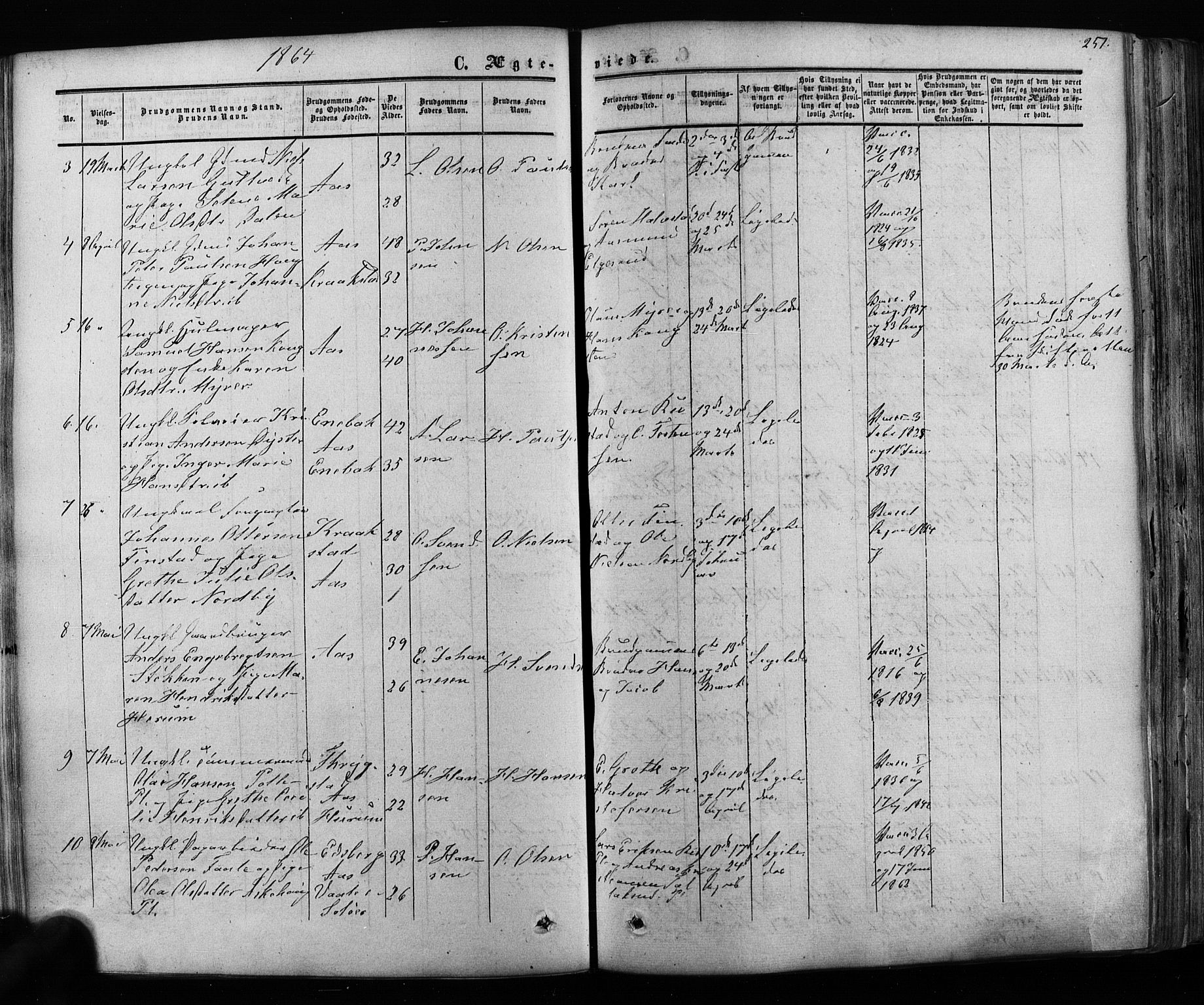 Ås prestekontor Kirkebøker, AV/SAO-A-10894/F/Fa/L0007: Parish register (official) no. I 7, 1854-1870, p. 251