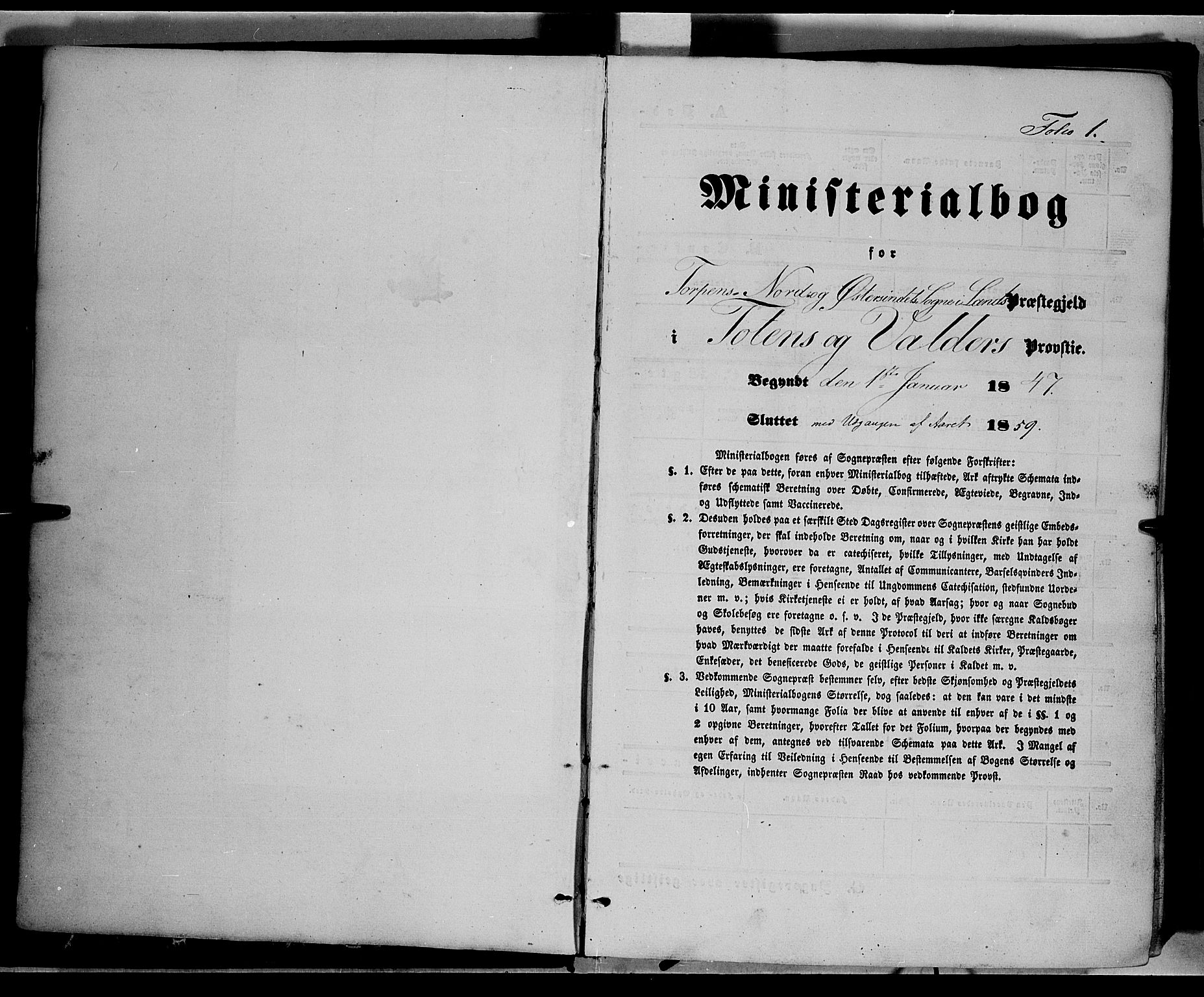 Land prestekontor, SAH/PREST-120/H/Ha/Haa/L0010: Parish register (official) no. 10, 1847-1859, p. 1