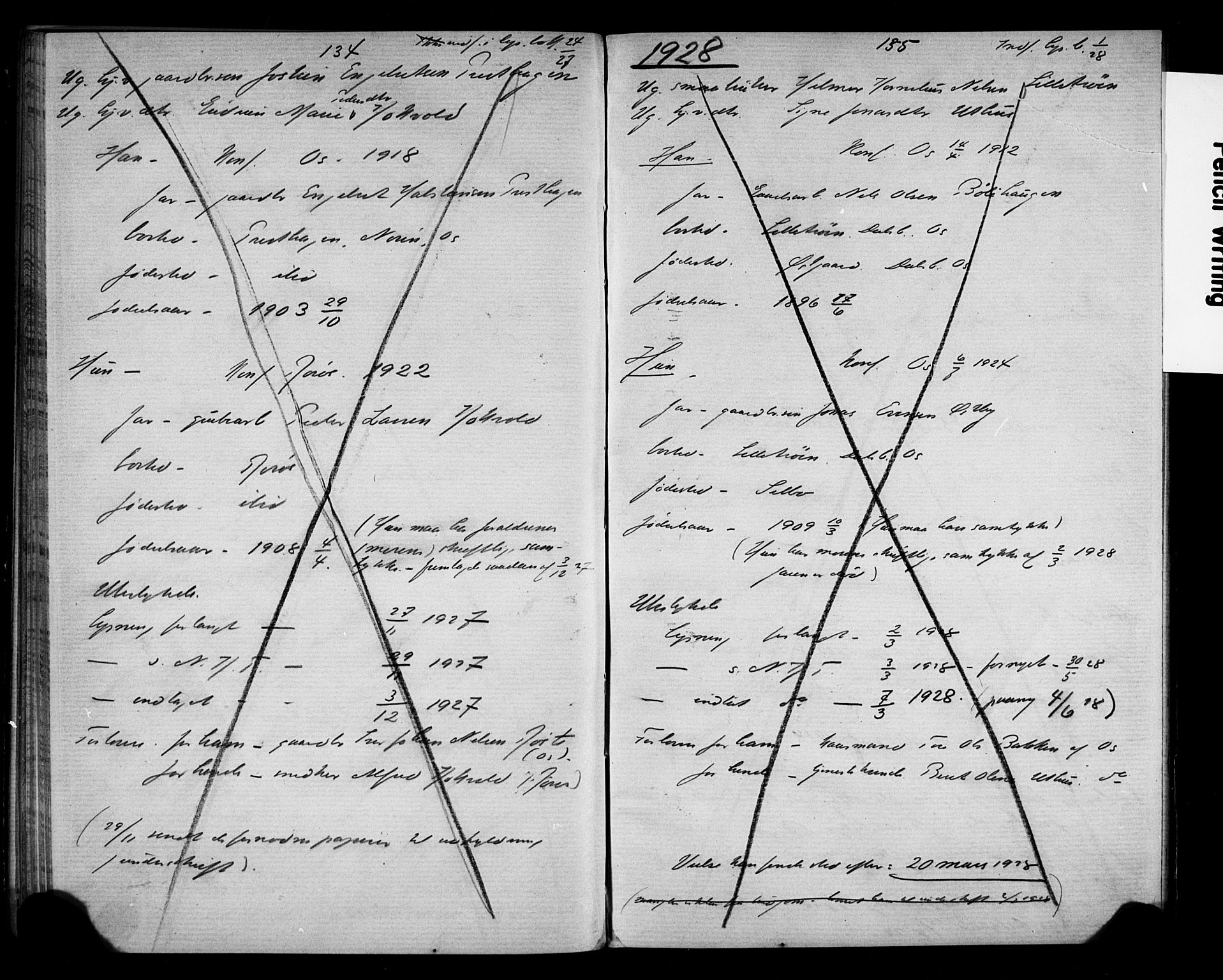 Tolga prestekontor, AV/SAH-PREST-062/N/L0005: Banns register no. 32, 1920-1929, p. 134-135
