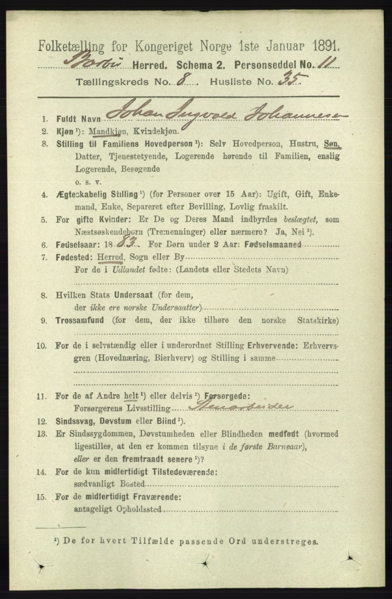 RA, 1891 census for 0990 Barbu, 1891, p. 6198