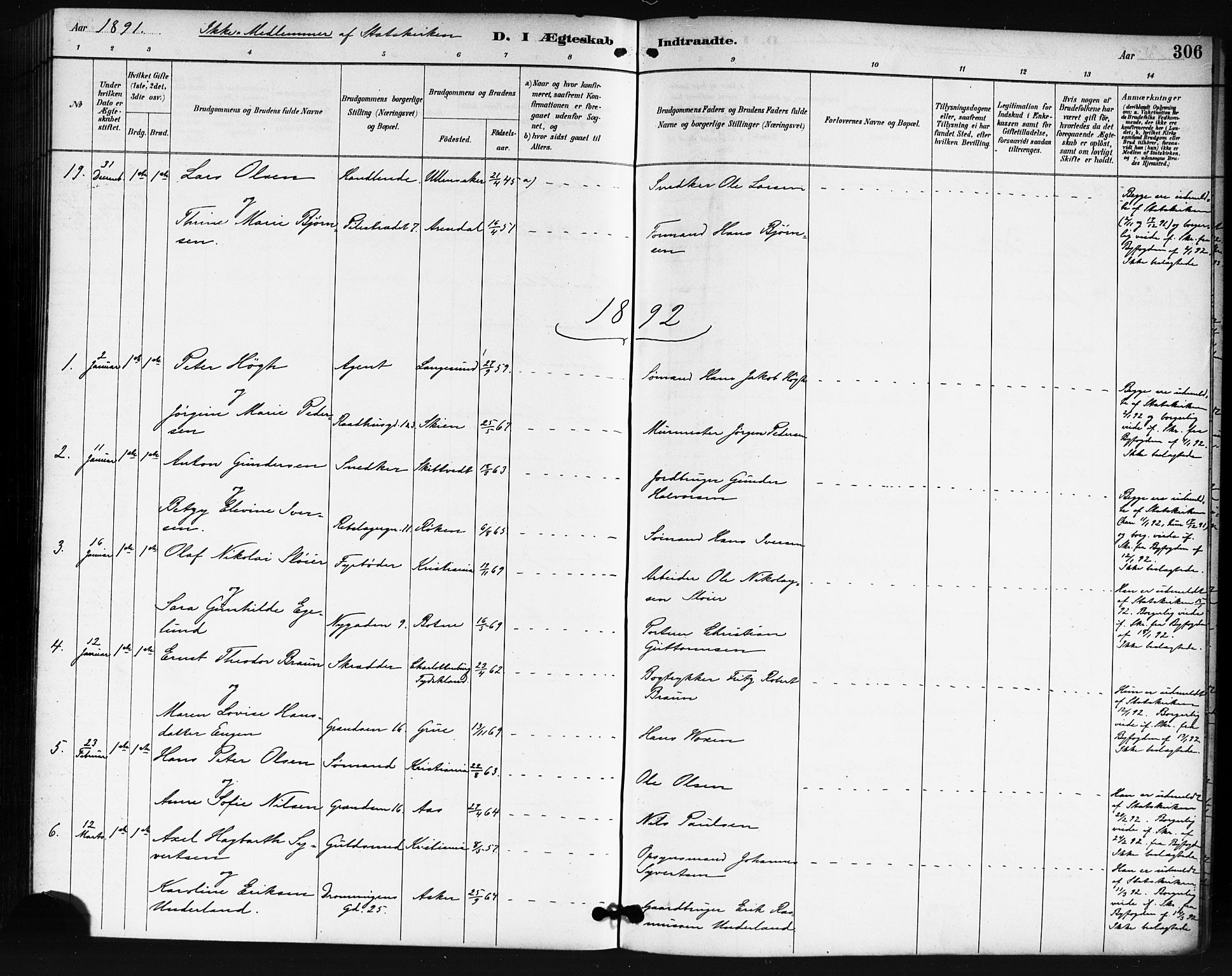 Oslo domkirke Kirkebøker, SAO/A-10752/F/Fa/L0032: Parish register (official) no. 32, 1885-1902, p. 306