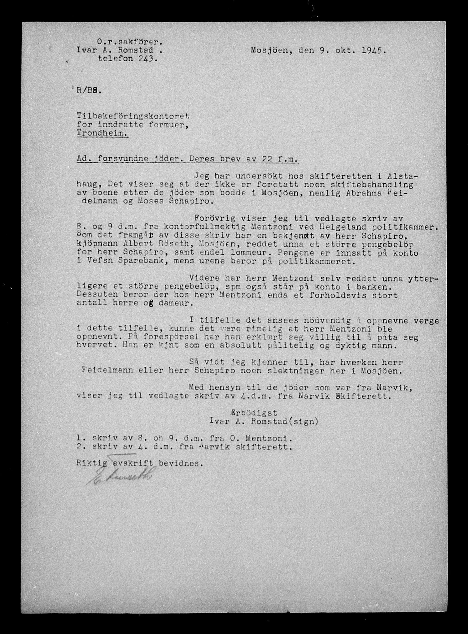 Justisdepartementet, Tilbakeføringskontoret for inndratte formuer, AV/RA-S-1564/H/Hc/Hcb/L0912: --, 1945-1947, p. 21