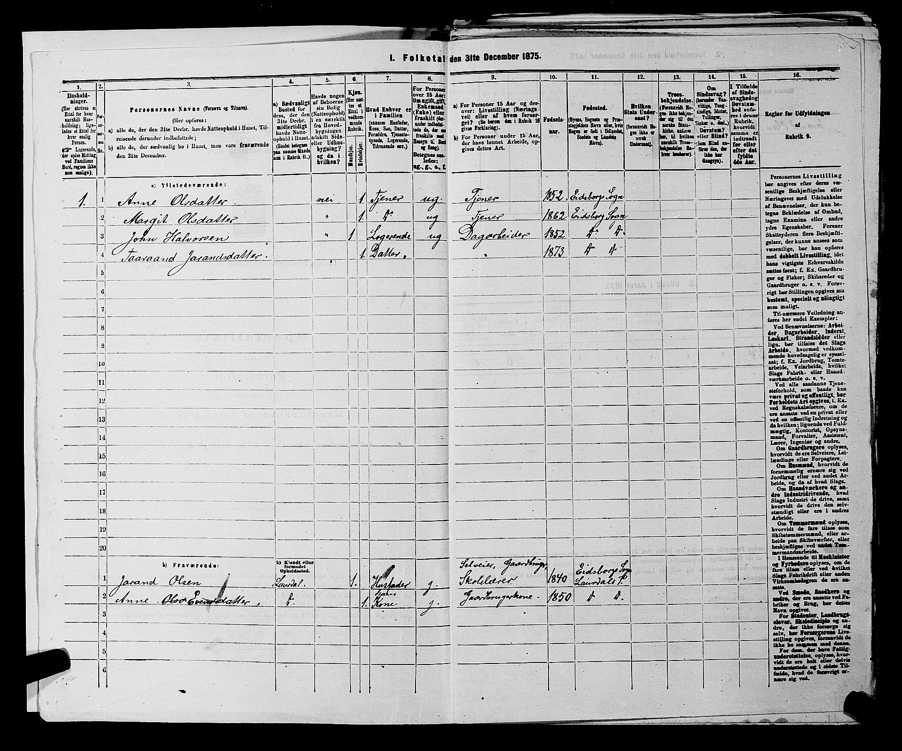 SAKO, 1875 census for 0833P Lårdal, 1875, p. 217