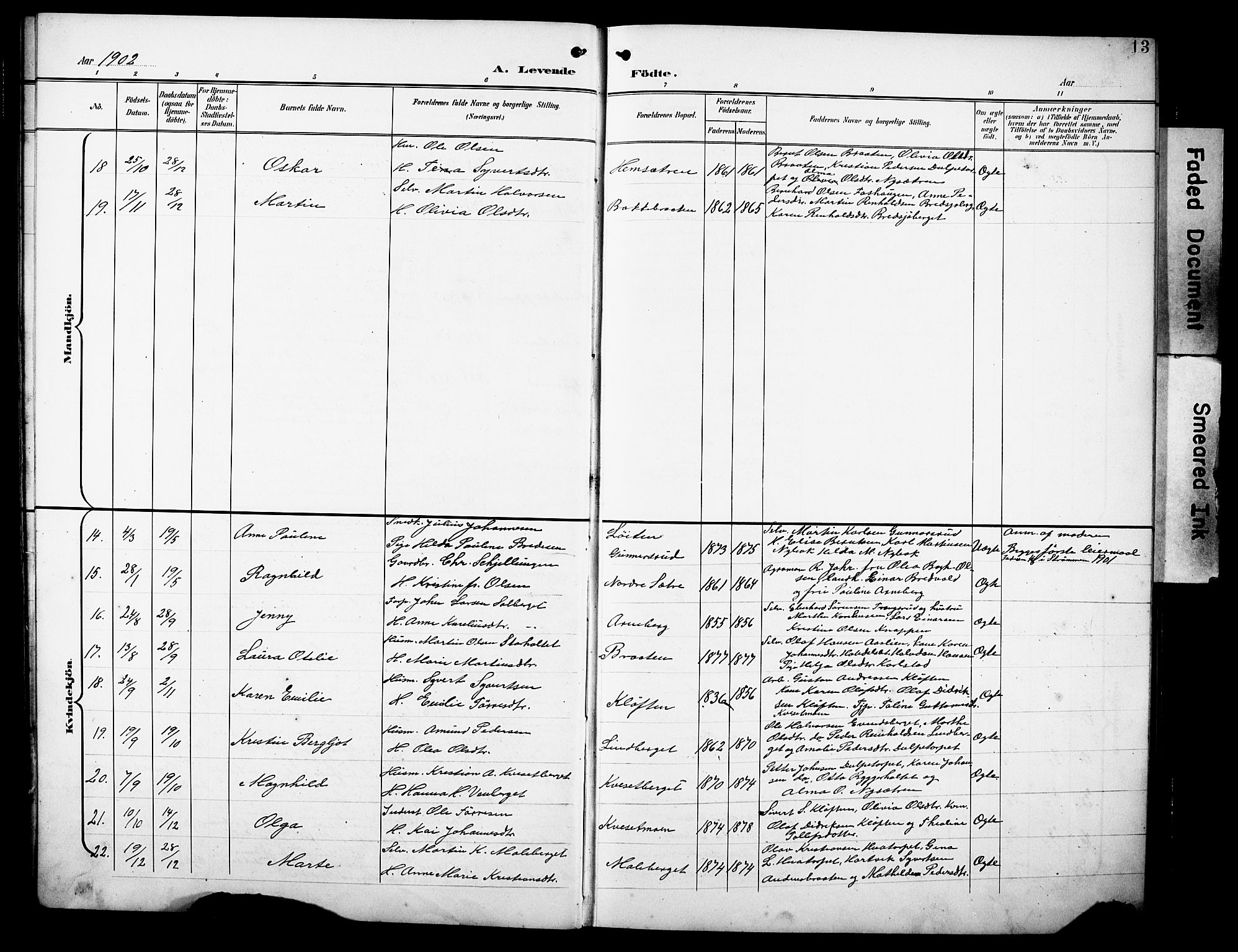 Hof prestekontor, AV/SAH-PREST-038/H/Ha/Hab/L0005: Parish register (copy) no. 5, 1899-1916, p. 13