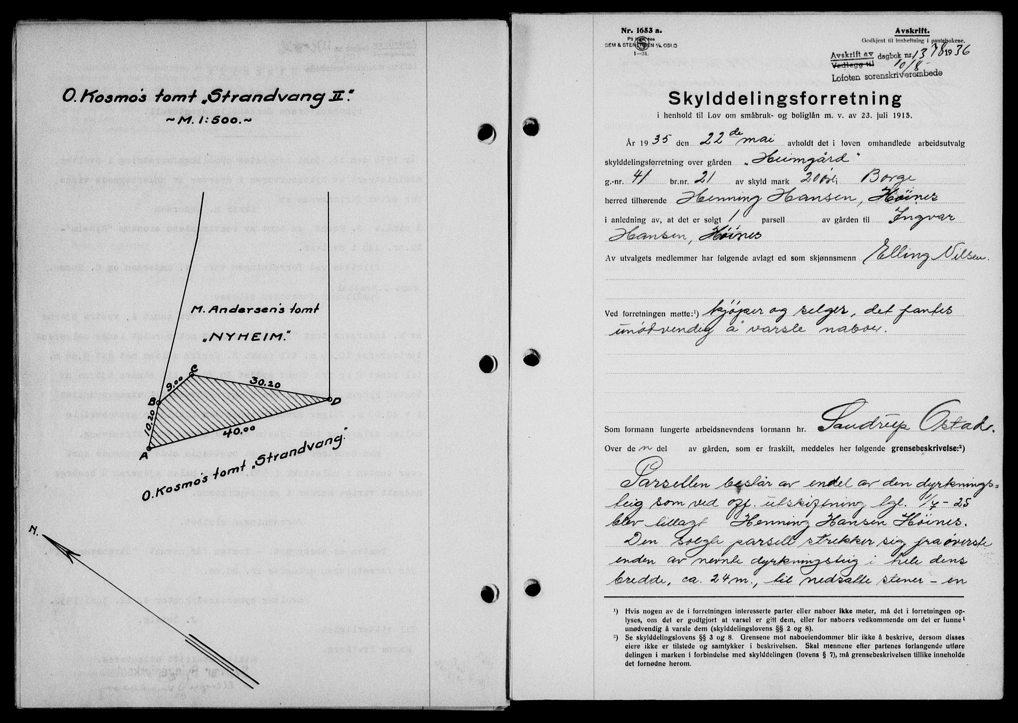 Lofoten sorenskriveri, SAT/A-0017/1/2/2C/L0001a: Mortgage book no. 1a, 1936-1937, Diary no: : 1378/1936
