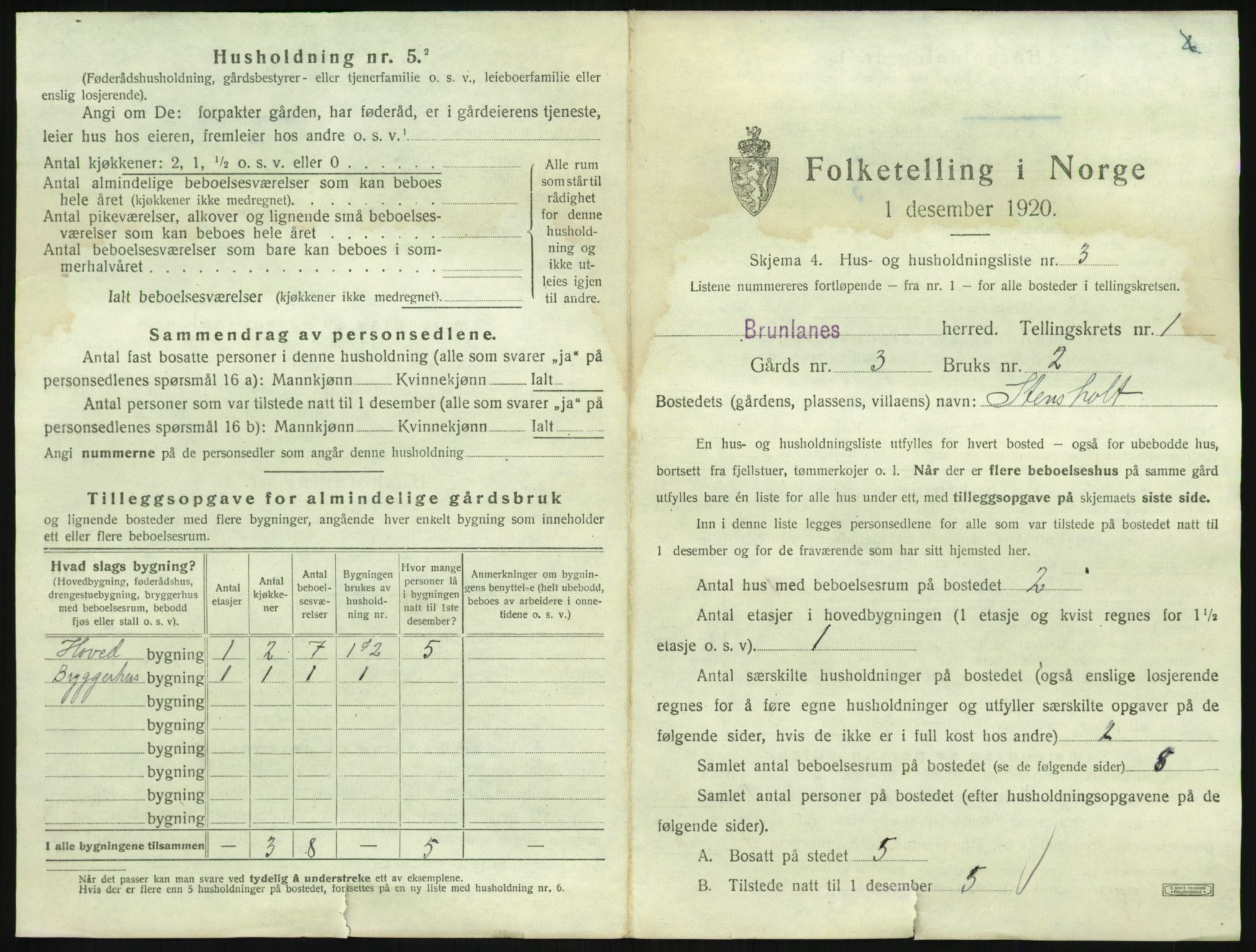 SAKO, 1920 census for Brunlanes, 1920, p. 65