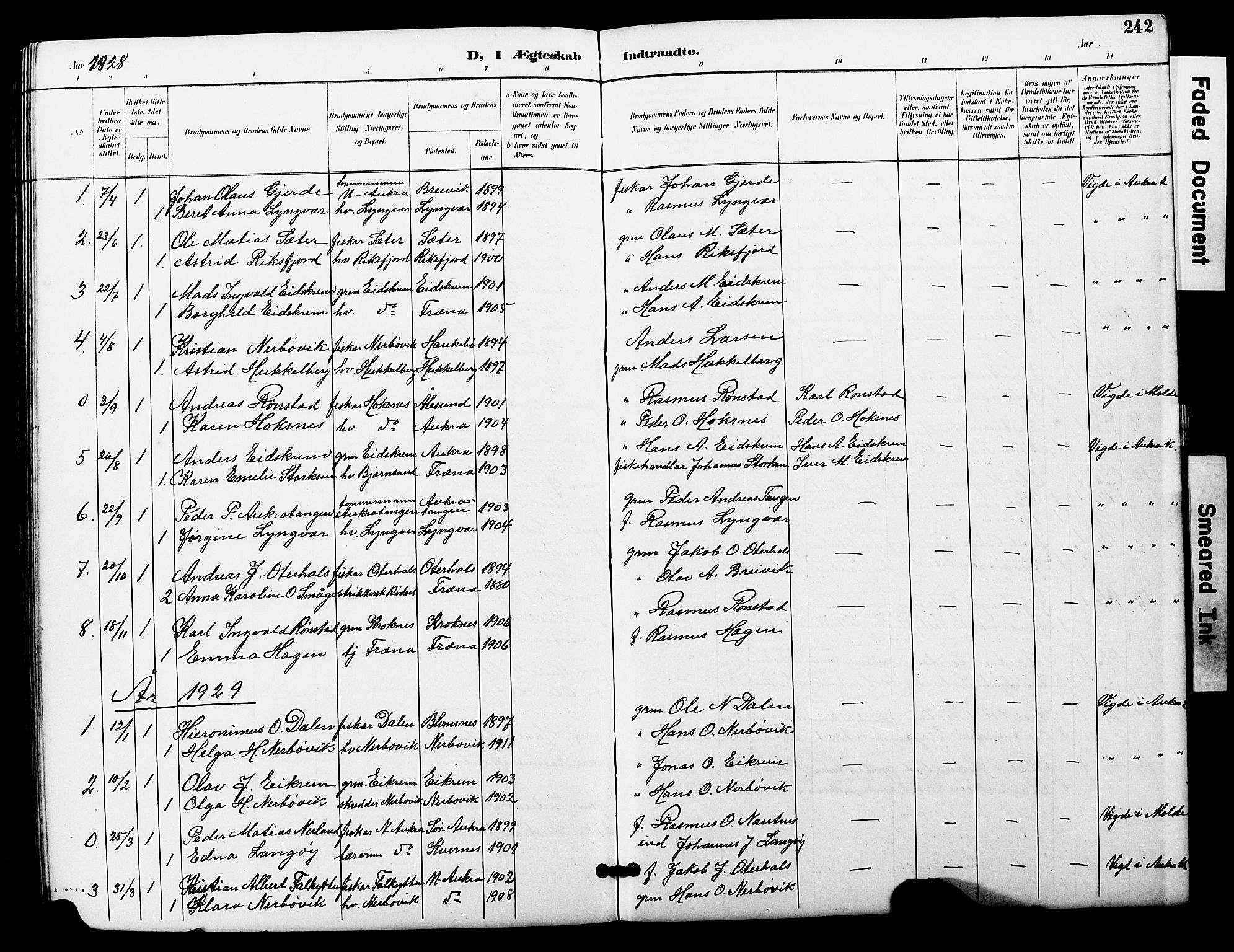 Ministerialprotokoller, klokkerbøker og fødselsregistre - Møre og Romsdal, SAT/A-1454/560/L0725: Parish register (copy) no. 560C02, 1895-1930, p. 242