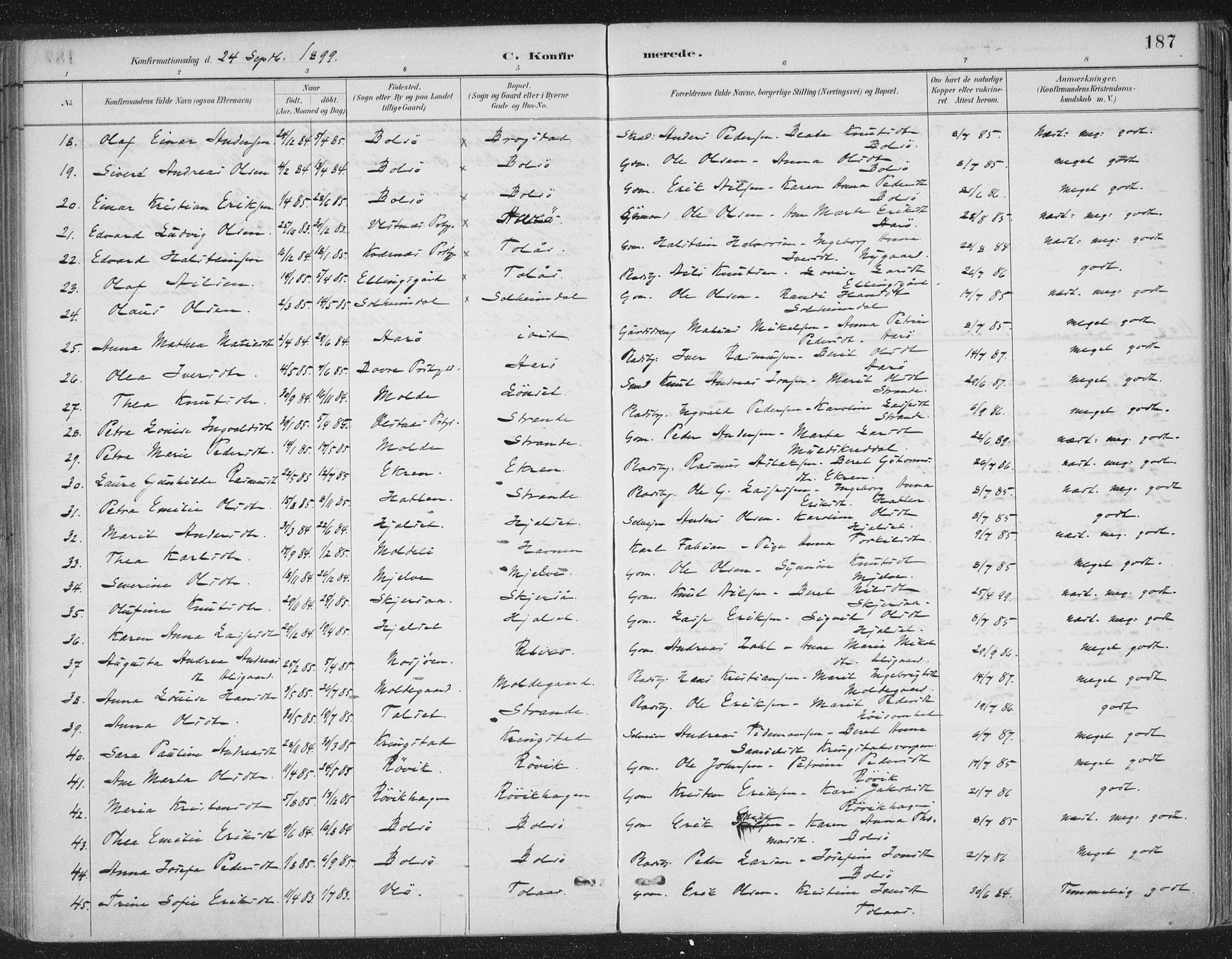 Ministerialprotokoller, klokkerbøker og fødselsregistre - Møre og Romsdal, SAT/A-1454/555/L0658: Parish register (official) no. 555A09, 1887-1917, p. 187